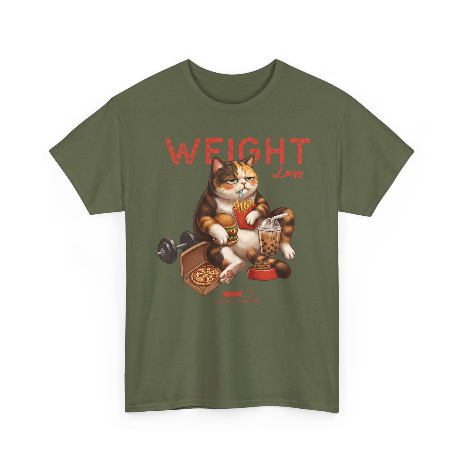 Weight Loss Loading Funny Cat T-Shirt — Chubby Calico Junk Food Tee