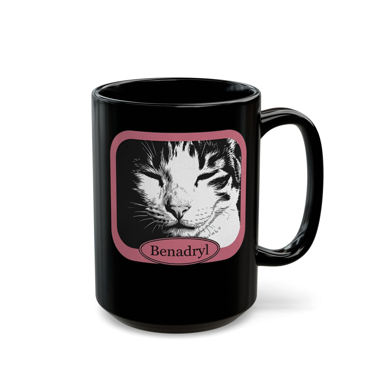 Cat After Benadryl Black Mug — Funny Groggy Cat Mug