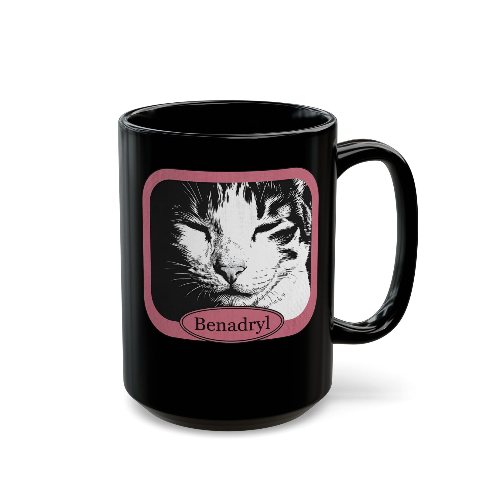 Cat After Benadryl Black Mug — Funny Groggy Cat Mug