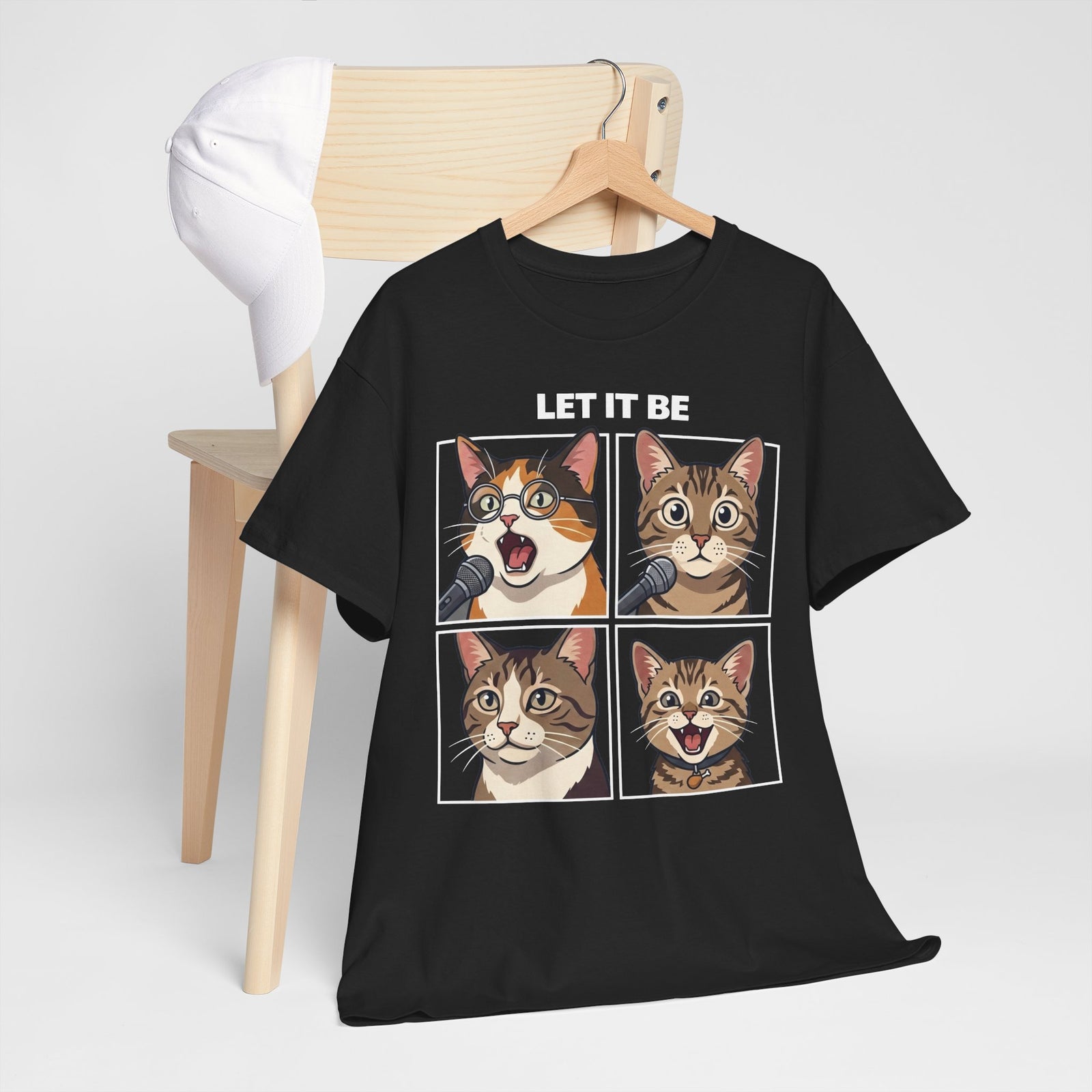 Let It Be Cat Tee — Vintage Four-Panel Cat Faces Graphic T-Shirt