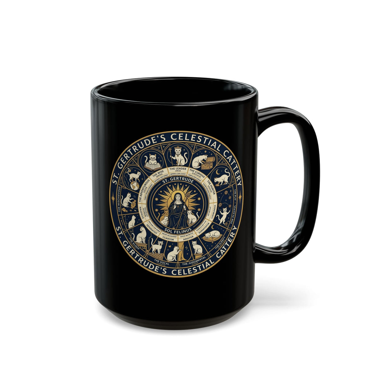 Saint Gertrude Gothic Cat Zodiac Black Mug