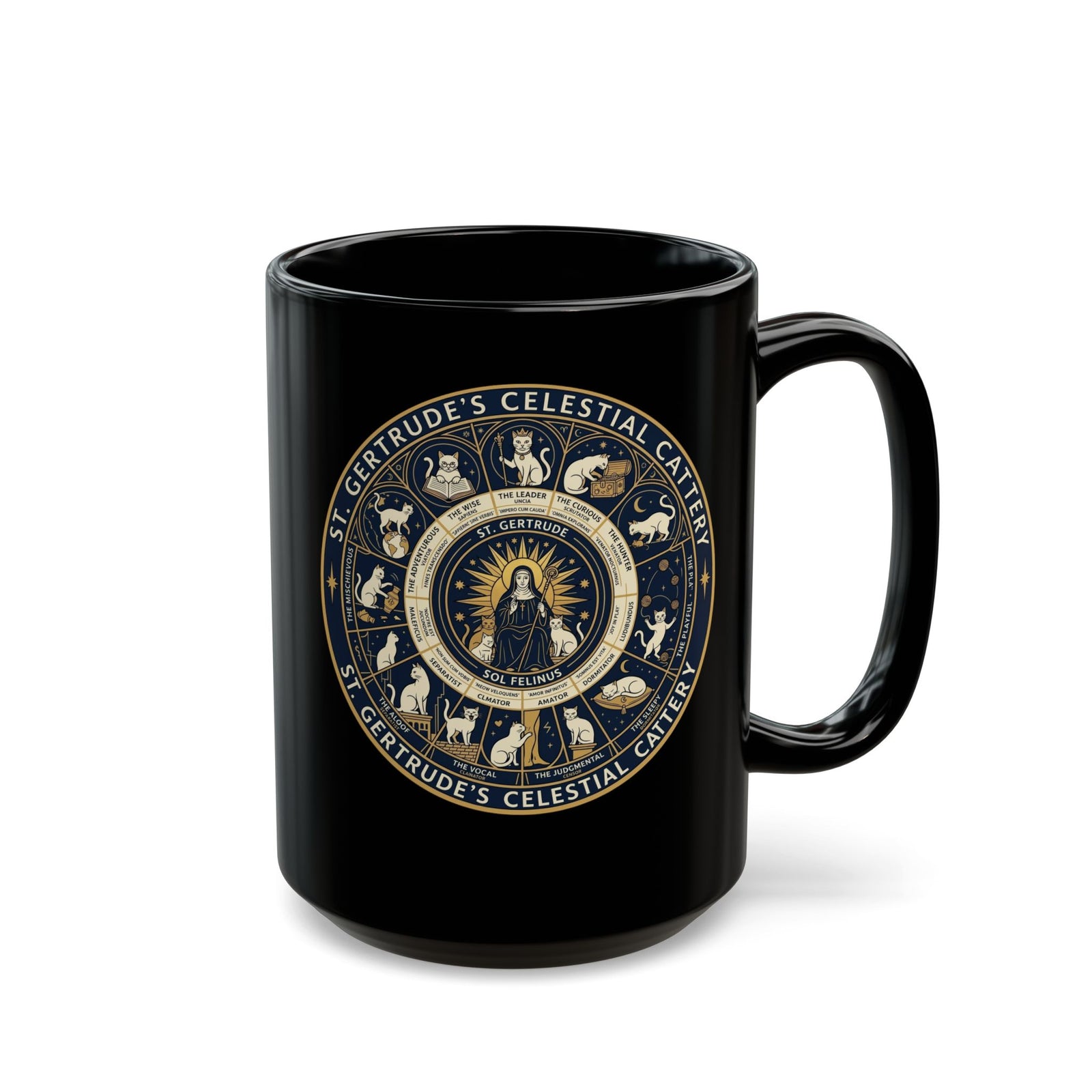 Saint Gertrude Gothic Cat Zodiac Black Mug