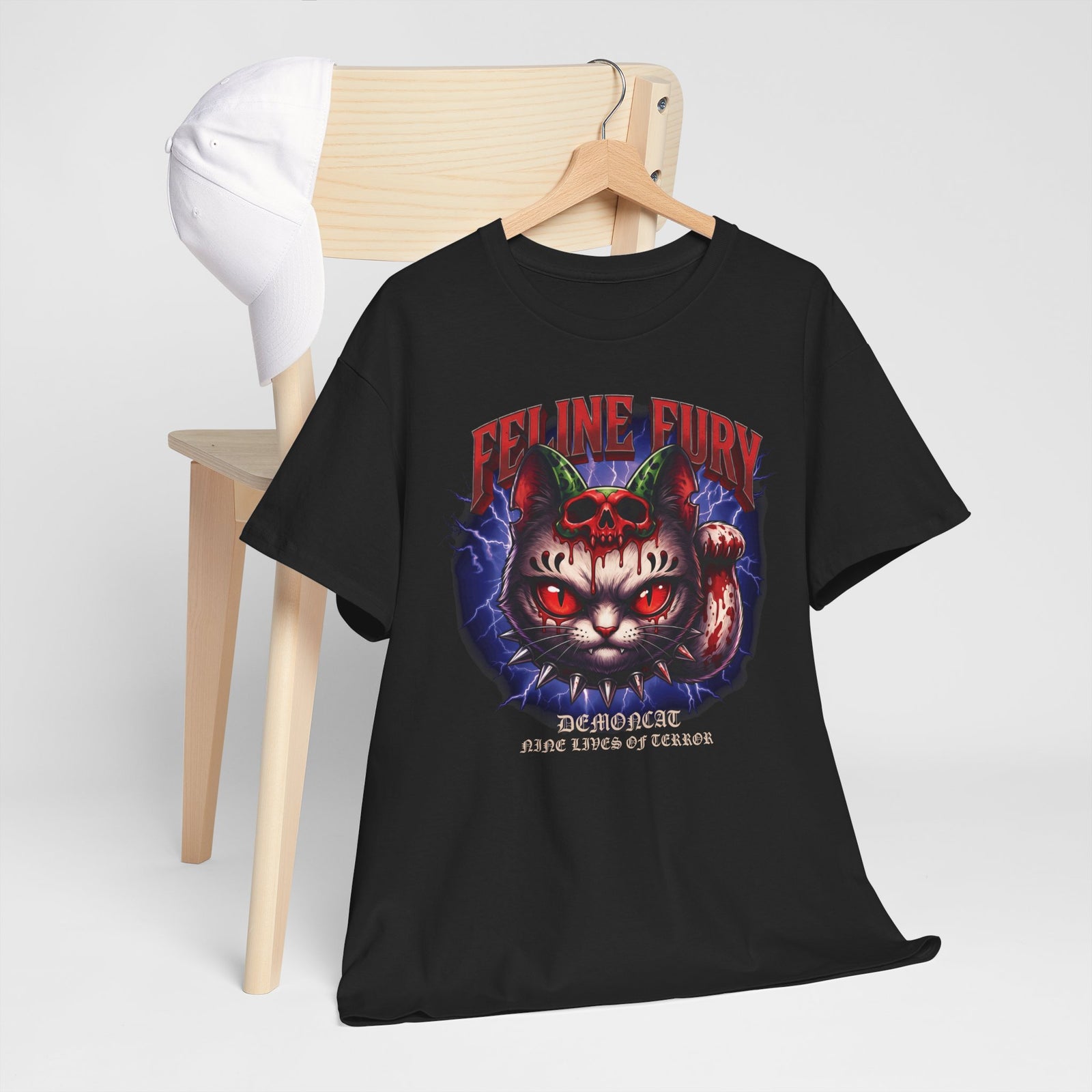 Feline Fury Demoncat T-Shirt — Heavy Metal Horror Gothic Cat Tee