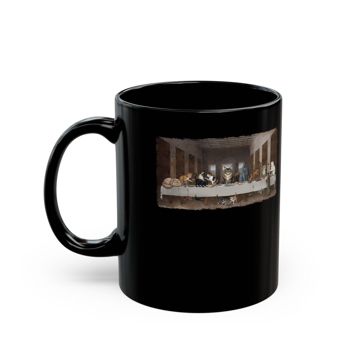 The Cat Supper Black Mug
