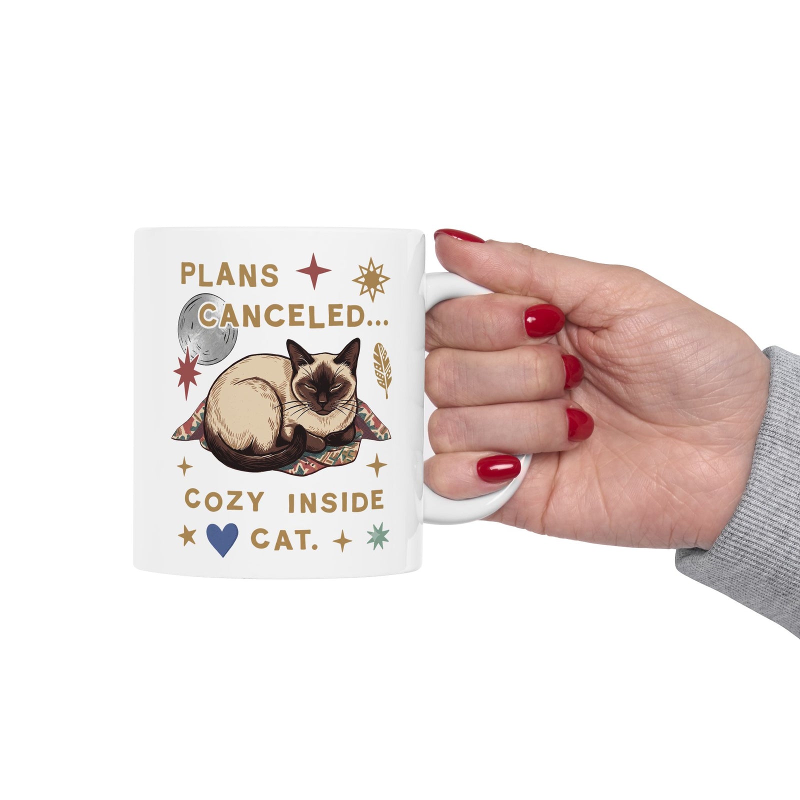 Plans Canceled Cozy Indoor Cat Ceramic Mug — "Plans Canceled" Graphic Mug