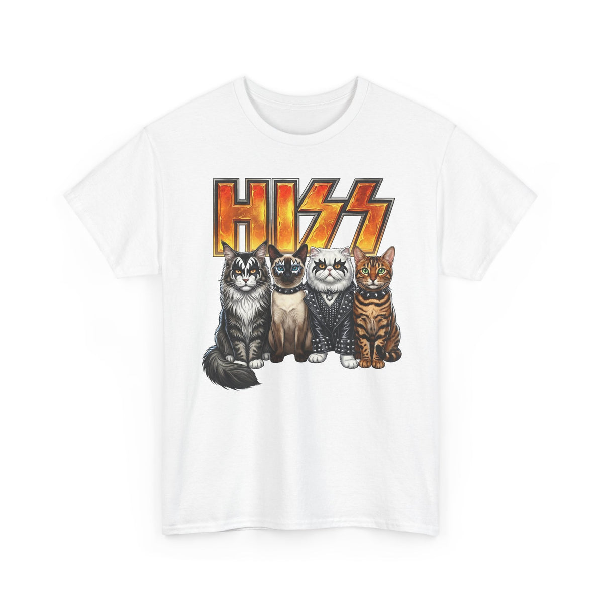 Heavy Metal Cat Hiss T-Shirt — Retro Rock Cat Graphic Tee