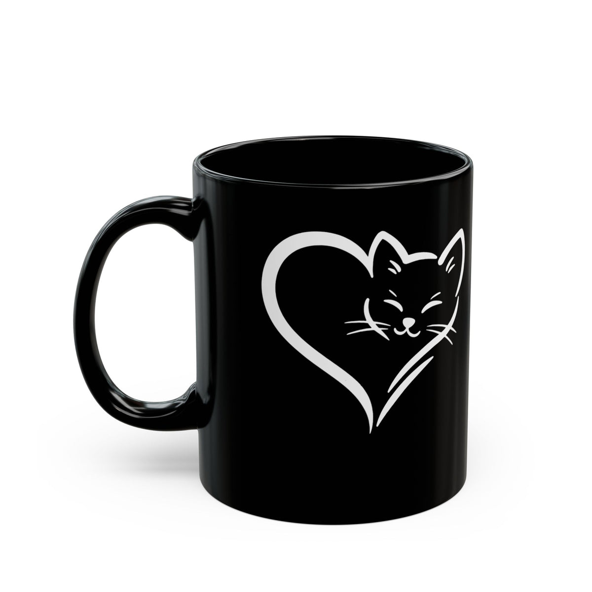 Cute Cat Heart Black Mug - Cat Lover Gift - Adorable Cat Silhouette Mug