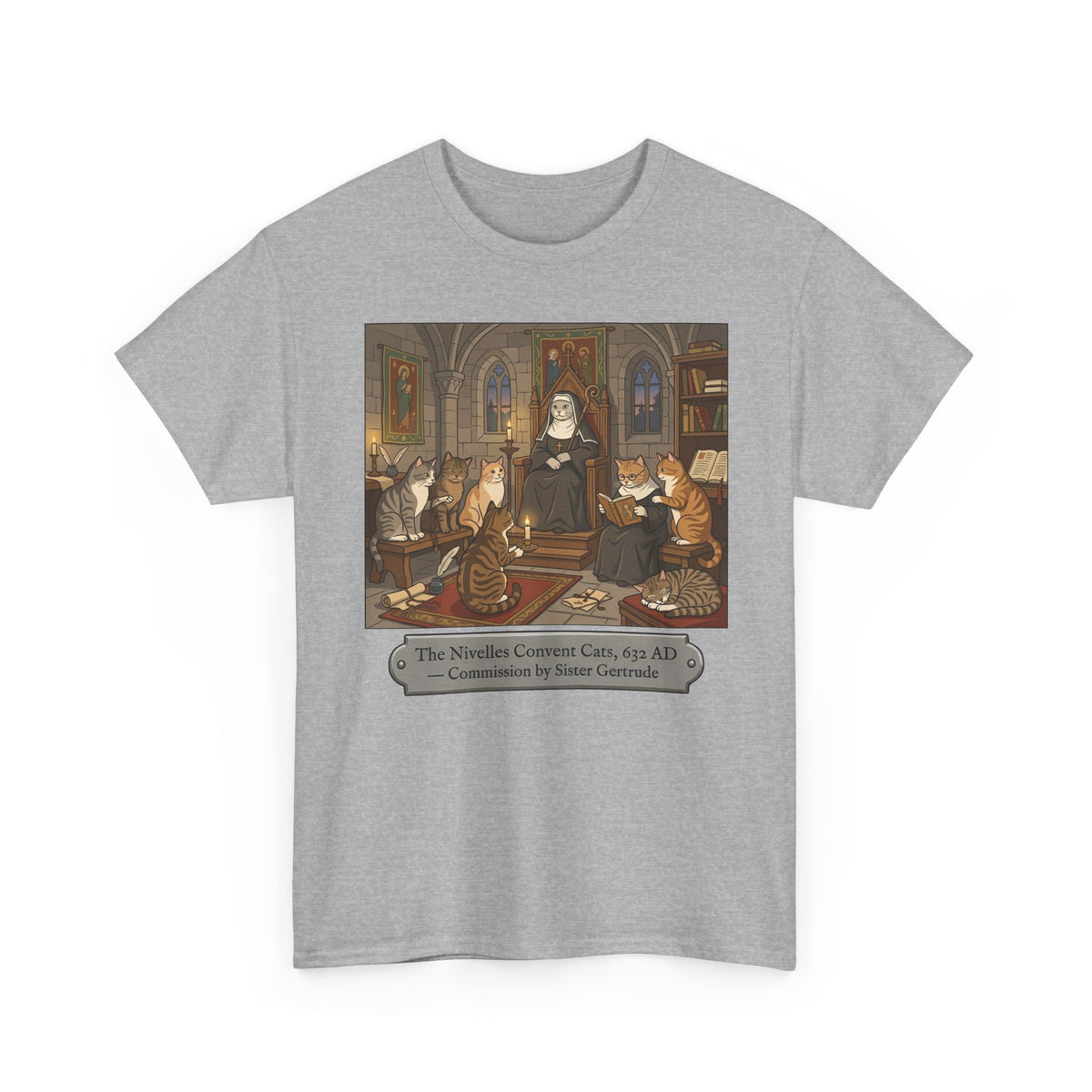 Nivelles Convent Cats T-Shirt — Vintage-Inspired Cat Illustration Tee