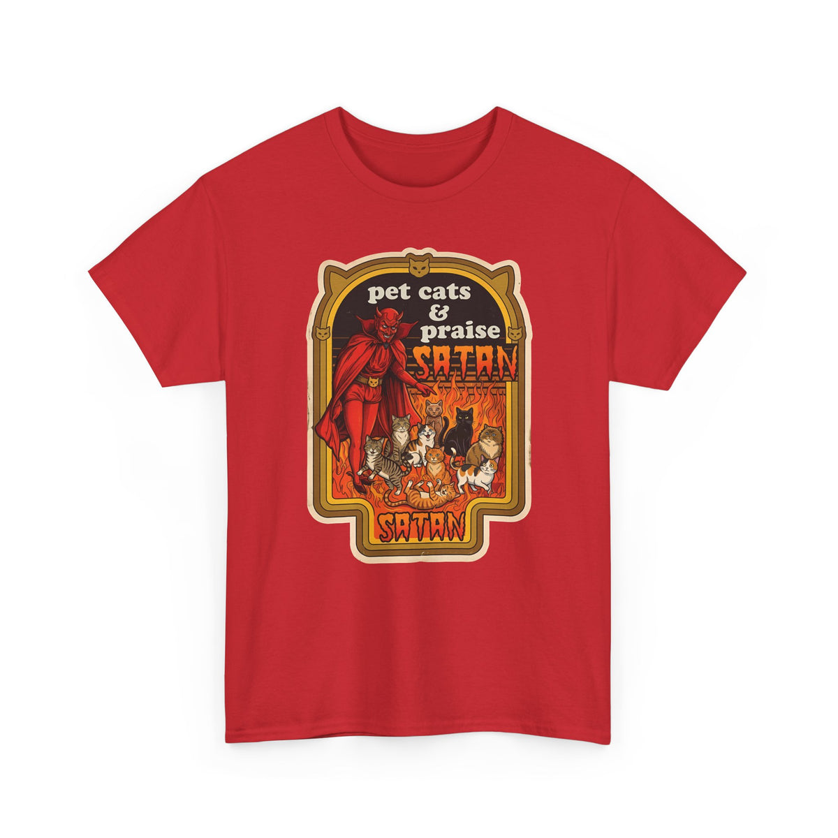 Pet Cats and Praise Satan T-Shirt — Gothic Cat Lover Tee