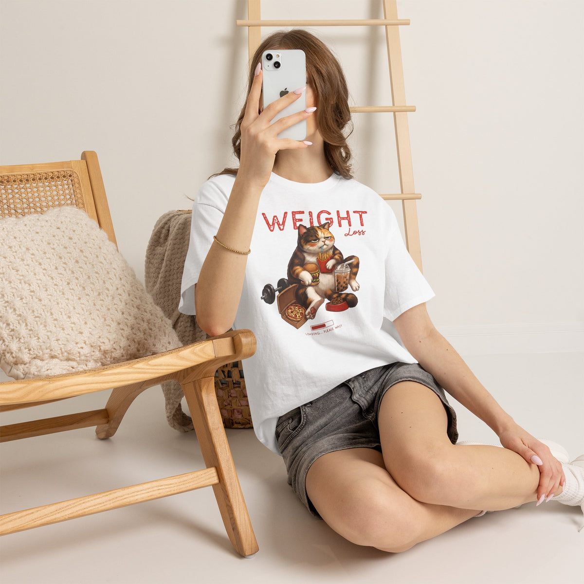 Weight Loss Loading Funny Cat T-Shirt — Chubby Calico Junk Food Tee