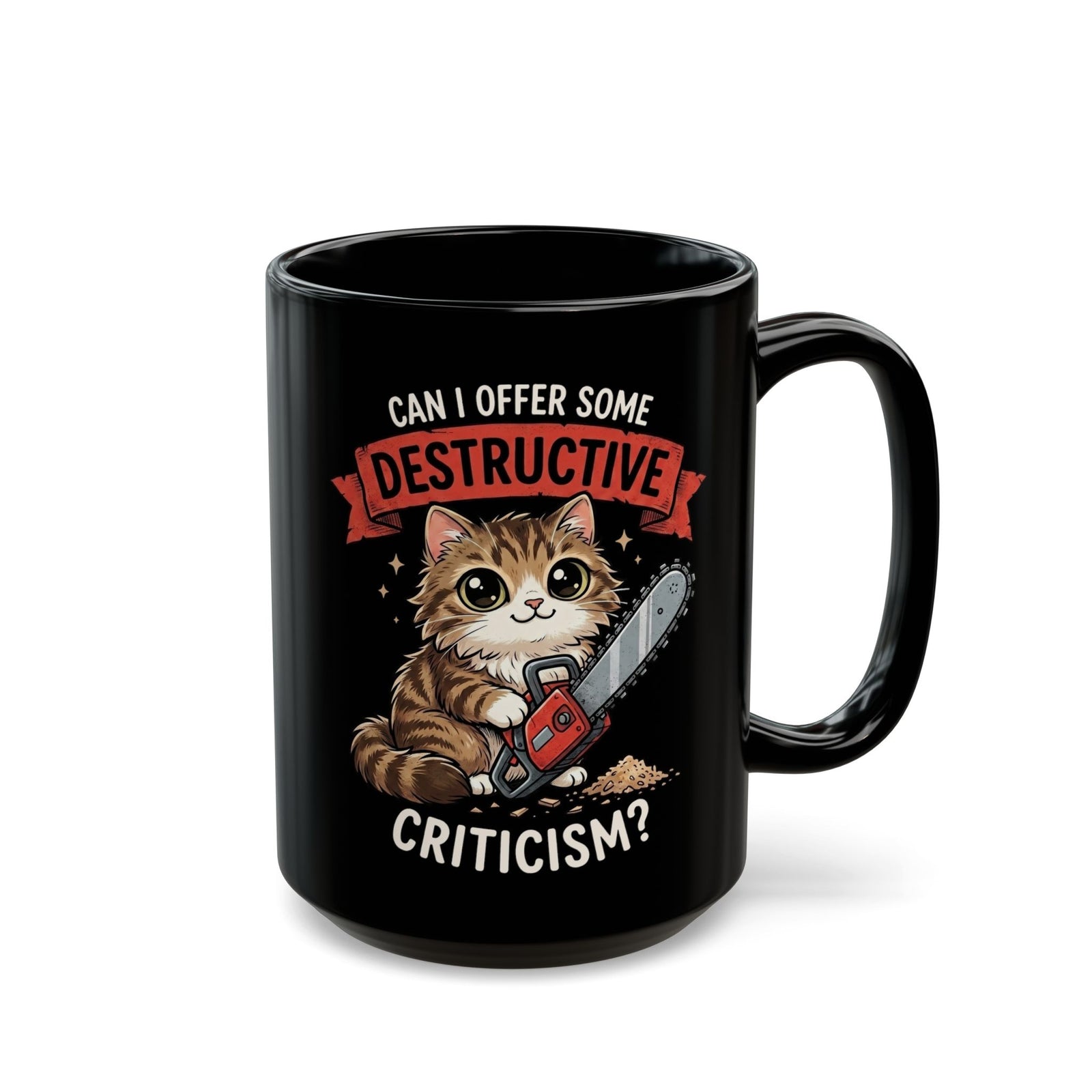 Funny Chainsaw Cat Black Mug Graphic Cat with Chainsaw Mug