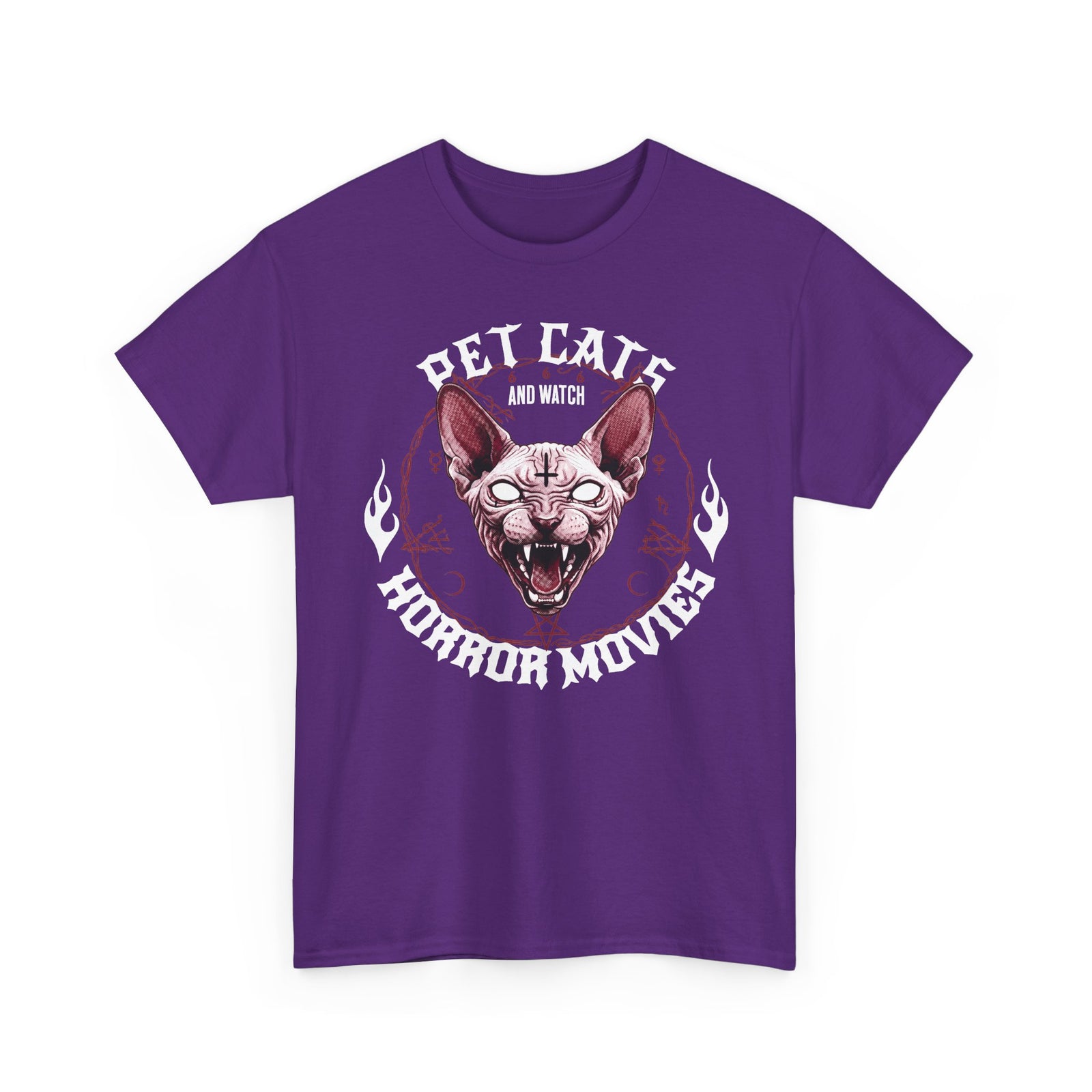 Pet Cats And Watch Horror Movies T-Shirt — Demonic Sphynx Cat Occult Tee