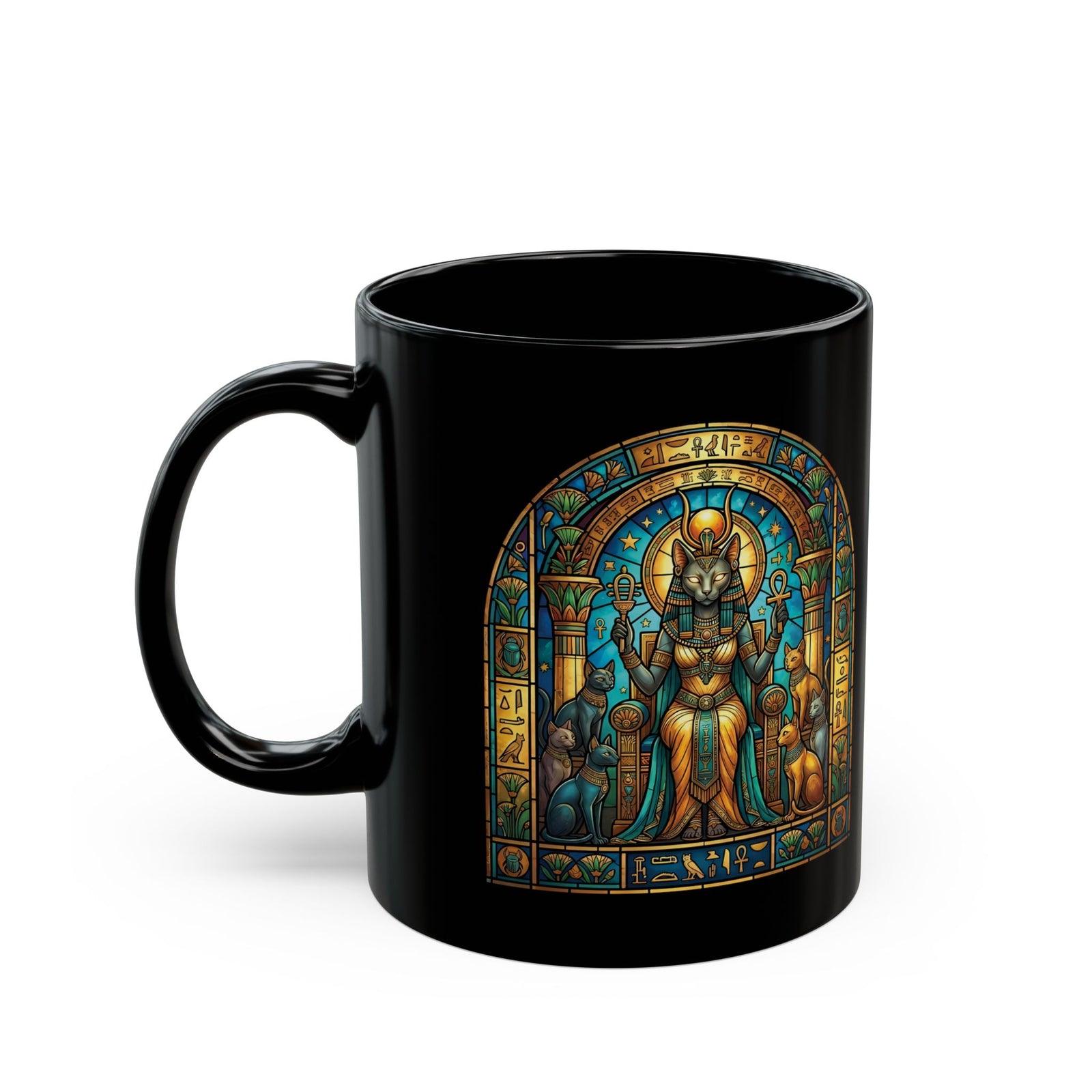 Bastet Goddess of Cats Black Mug — Egyptian Cat Deity Mug