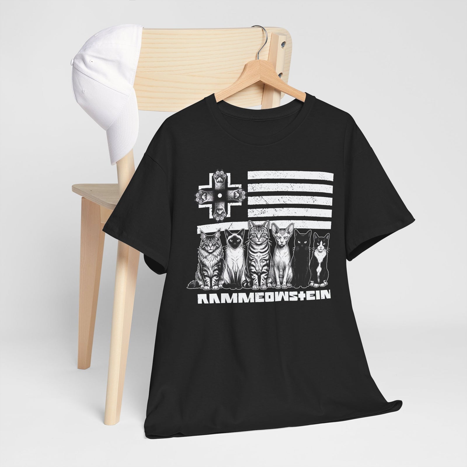 Rammowsteen Cats T-Shirt – Vintage Flag & Five Cats Graphic Tee