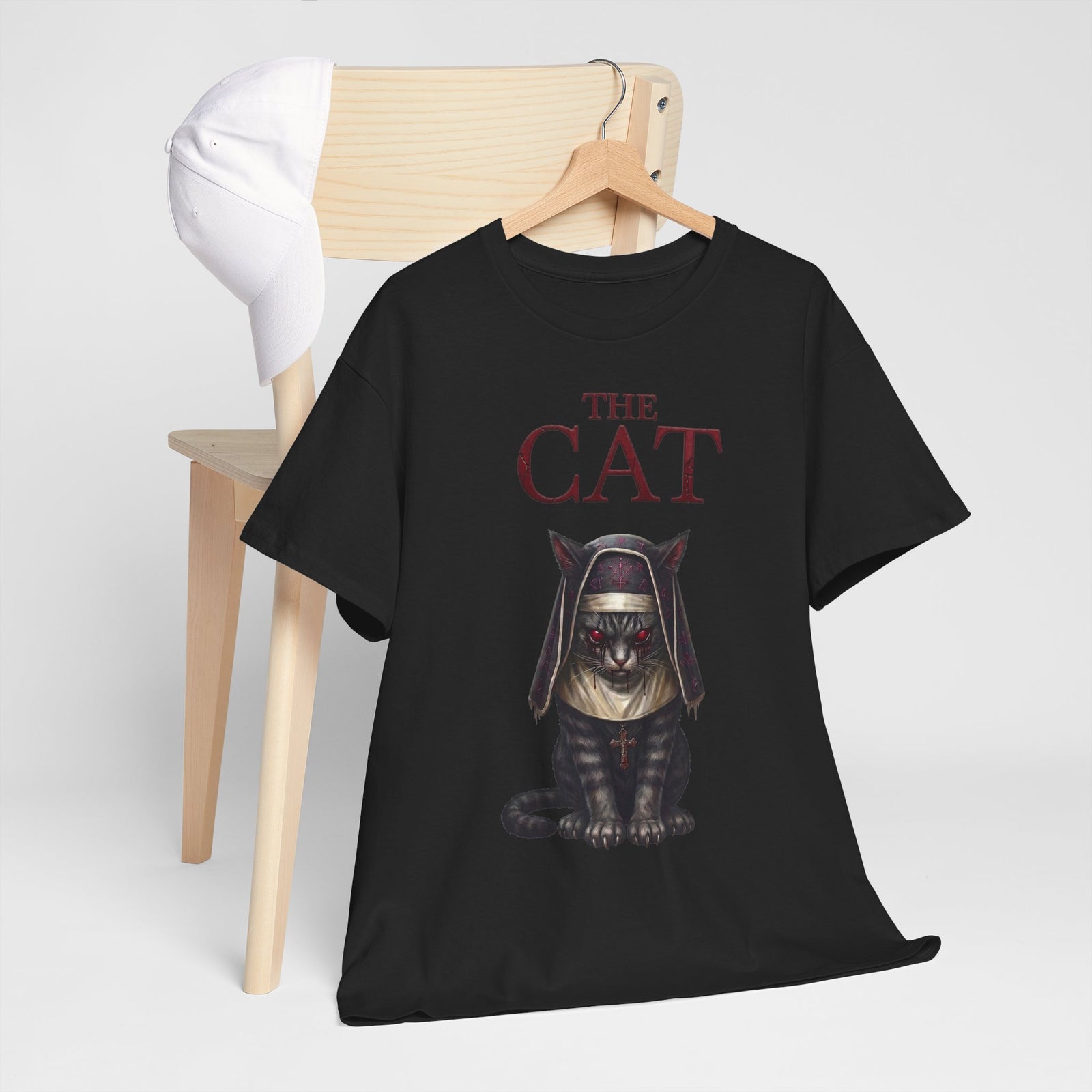 The Cat Horror Movie Parody T-Shirt — Demonic Nun Tabby Cat Tee