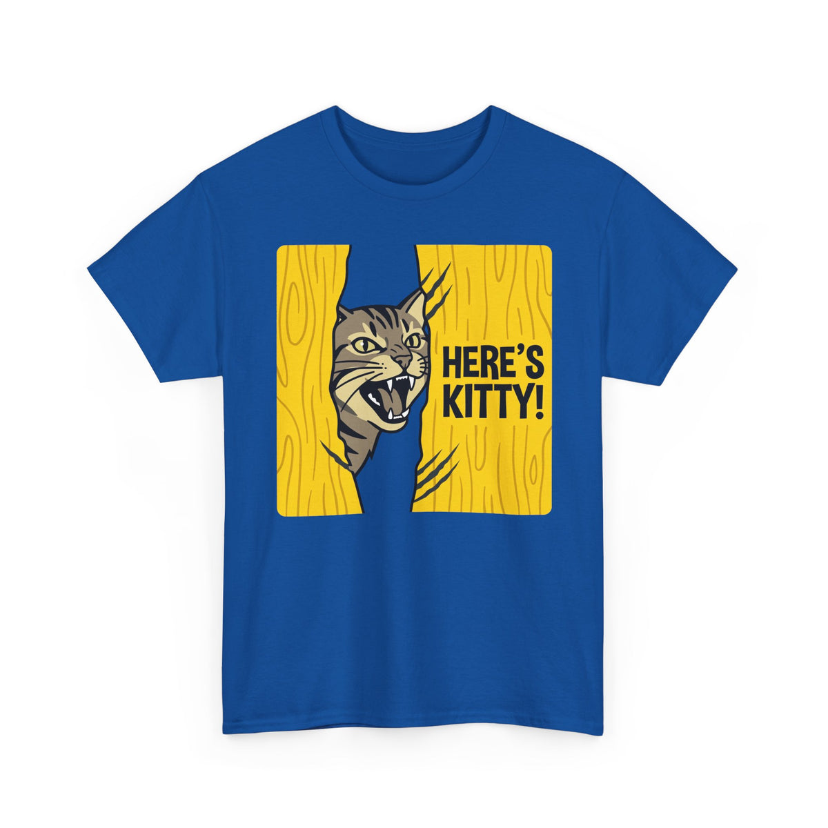 Funny Cat Parody T-Shirt — "Here's Kitty" Graphic Tee