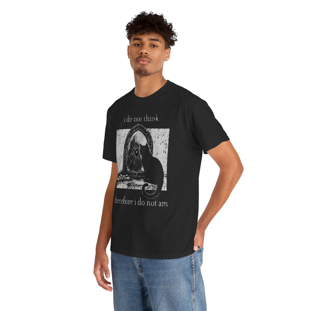 Vintage Black Cat T-Shirt — "I Do Not Think Therefore I Do Not Am"