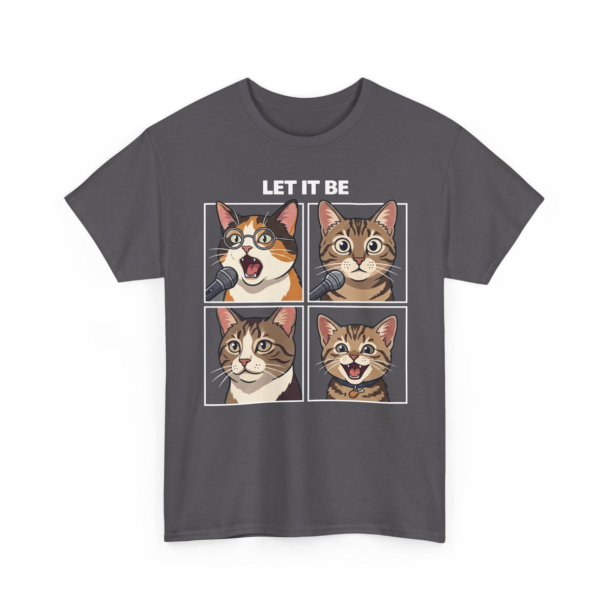 Let It Be Cat Tee — Vintage Four-Panel Cat Faces Graphic T-Shirt