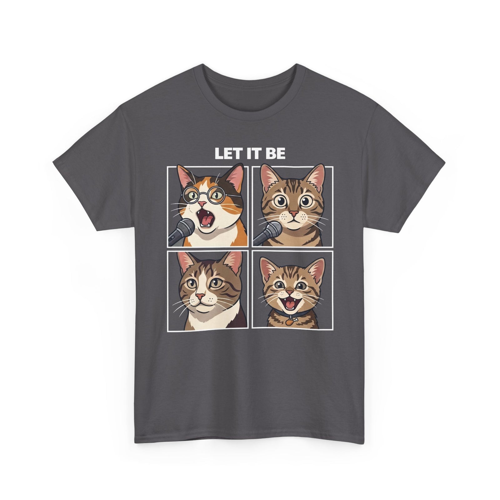Let It Be Cat Tee — Vintage Four-Panel Cat Faces Graphic T-Shirt