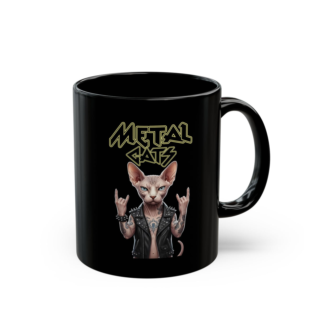 Metal Cats Black Mug — Heavy Metal Cat Graphic Mug