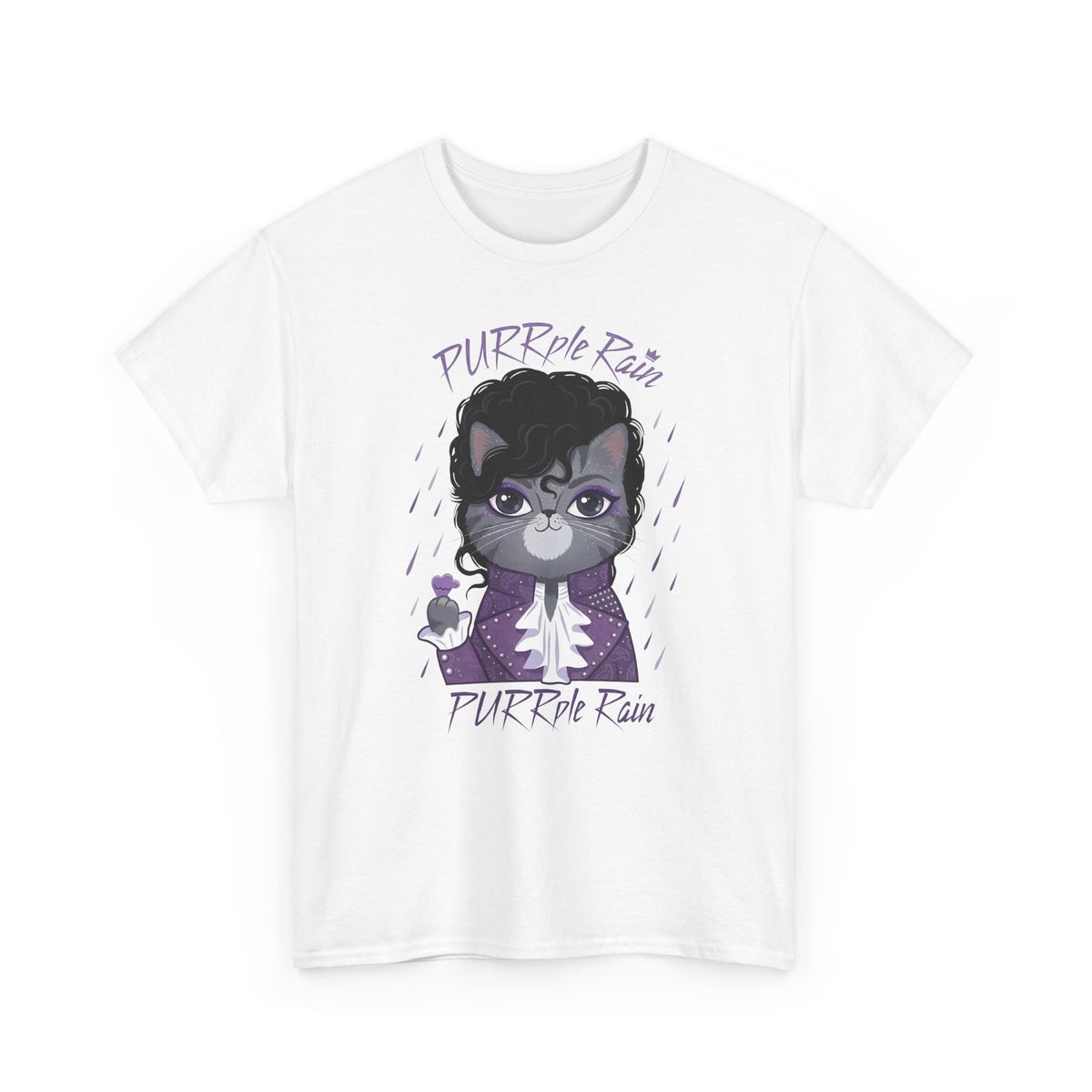 Purrple Rain Cat Parody T-Shirt — Cute Cat 'Purrple Rain' Graphic Tee