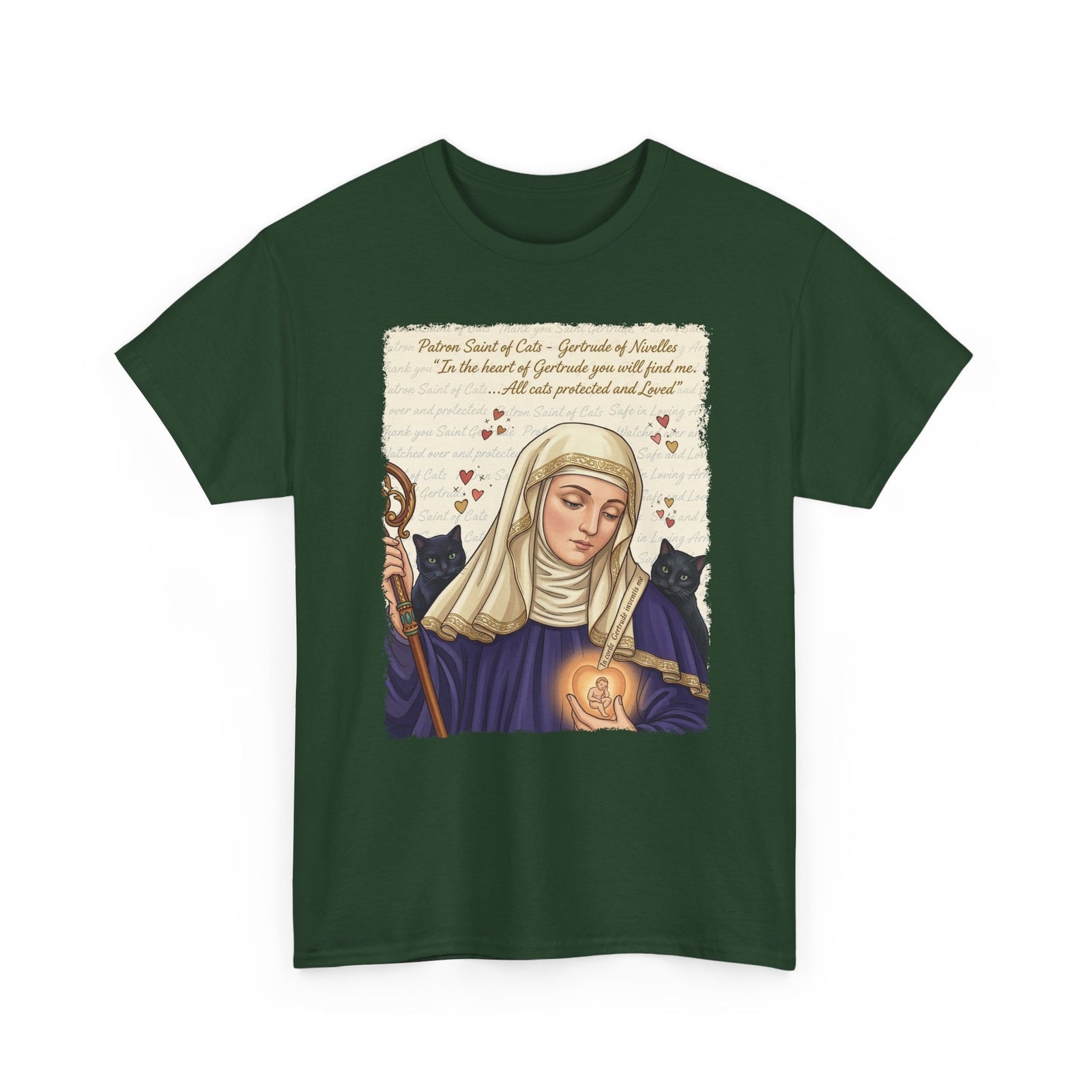 Gertrude of Nivelles "All Cats Protected and Loved" T-Shirt