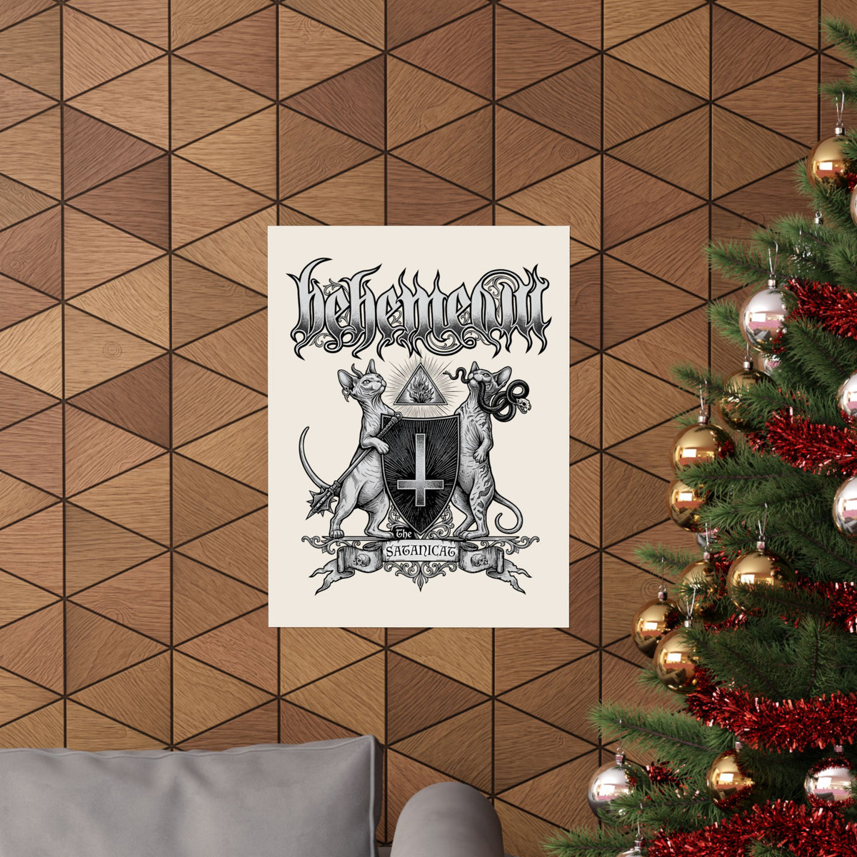 Satanicat Behemeow Poster — Gothic Cat Graphic Poster
