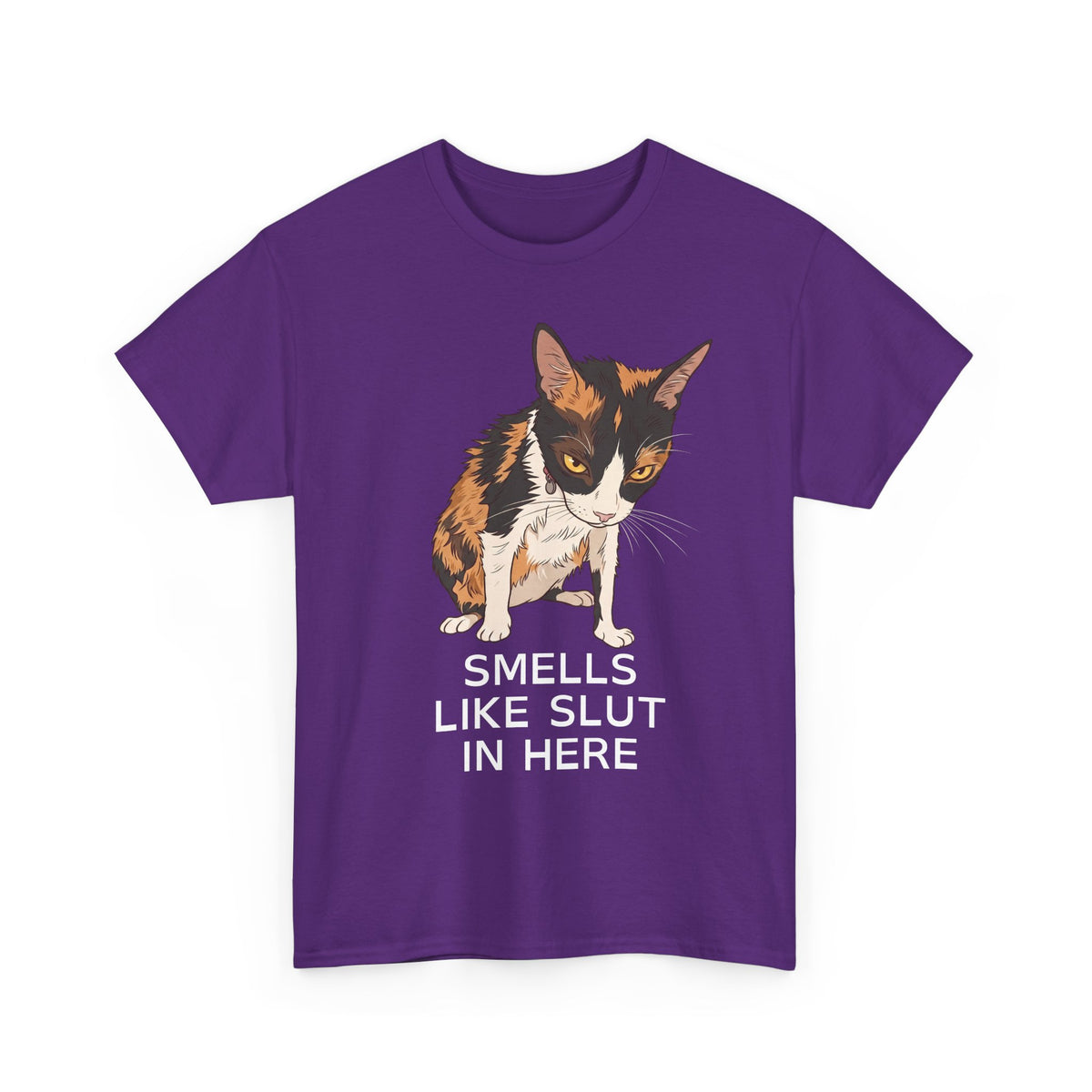 Smells Like Slut In Here T-Shirt — Funny Grumpy Calico Cat Meme Tee