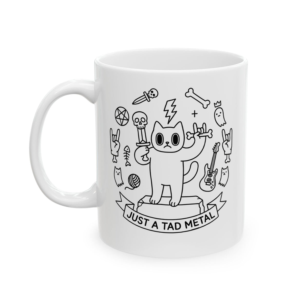 Just A Tad Metal Cat Ceramic Mug — Funny Heavy Metal Rocker Feline Mug