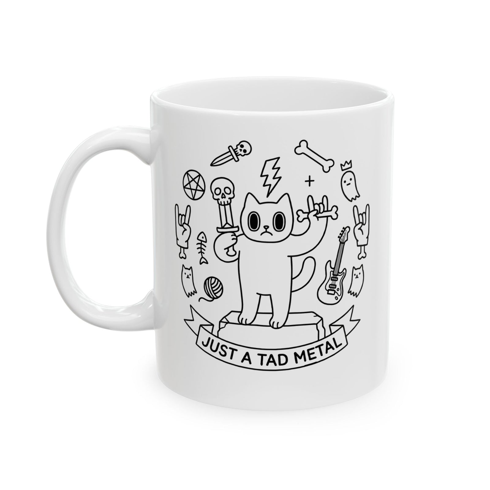 Just A Tad Metal Cat Ceramic Mug — Funny Heavy Metal Rocker Feline Mug