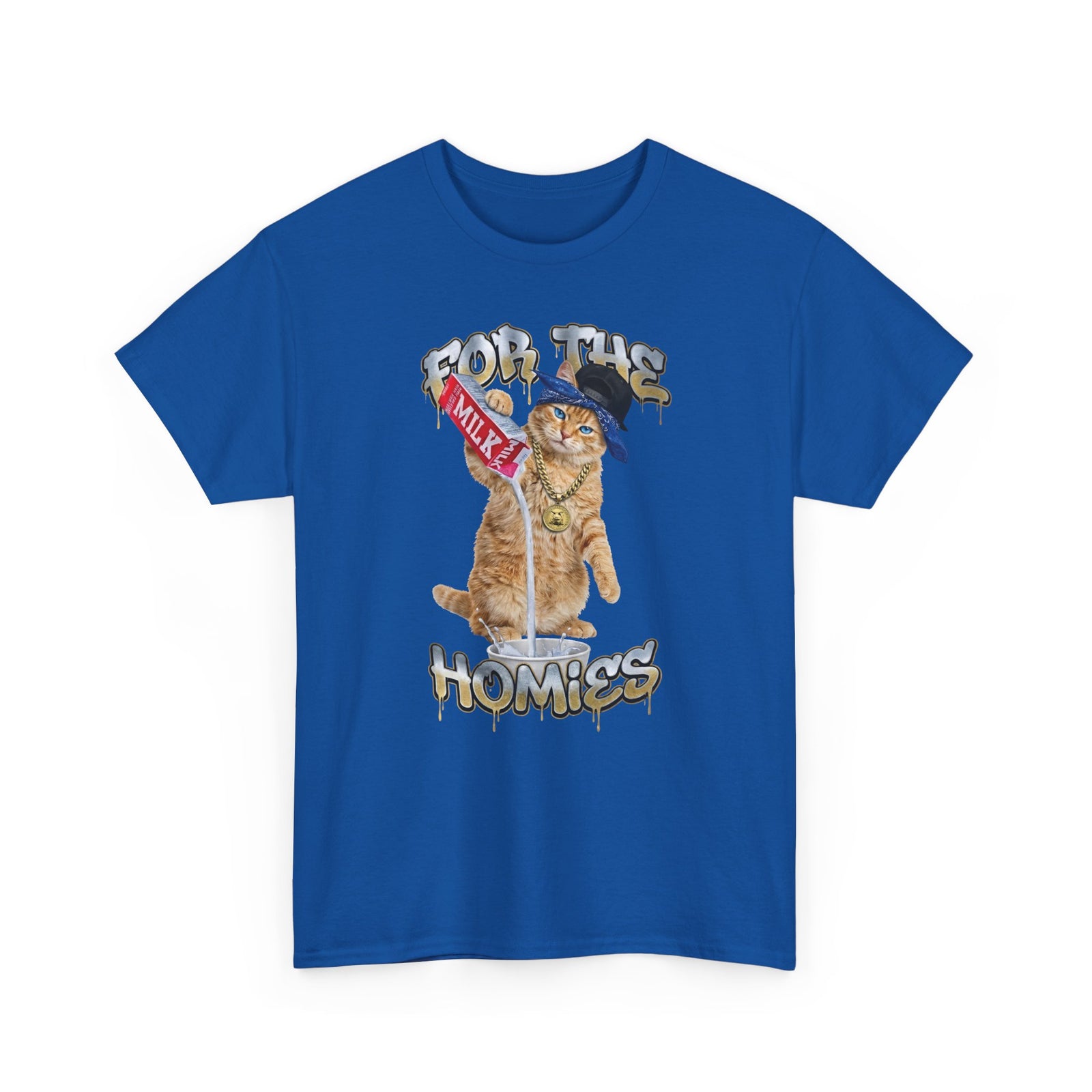 For The Homies Cat T-Shirt Funny Gangster Cat Graphic Tee, Milk Pouring Cat Shirt, Street Style Cat Lover Gift, Unisex Cotton T-Shirt