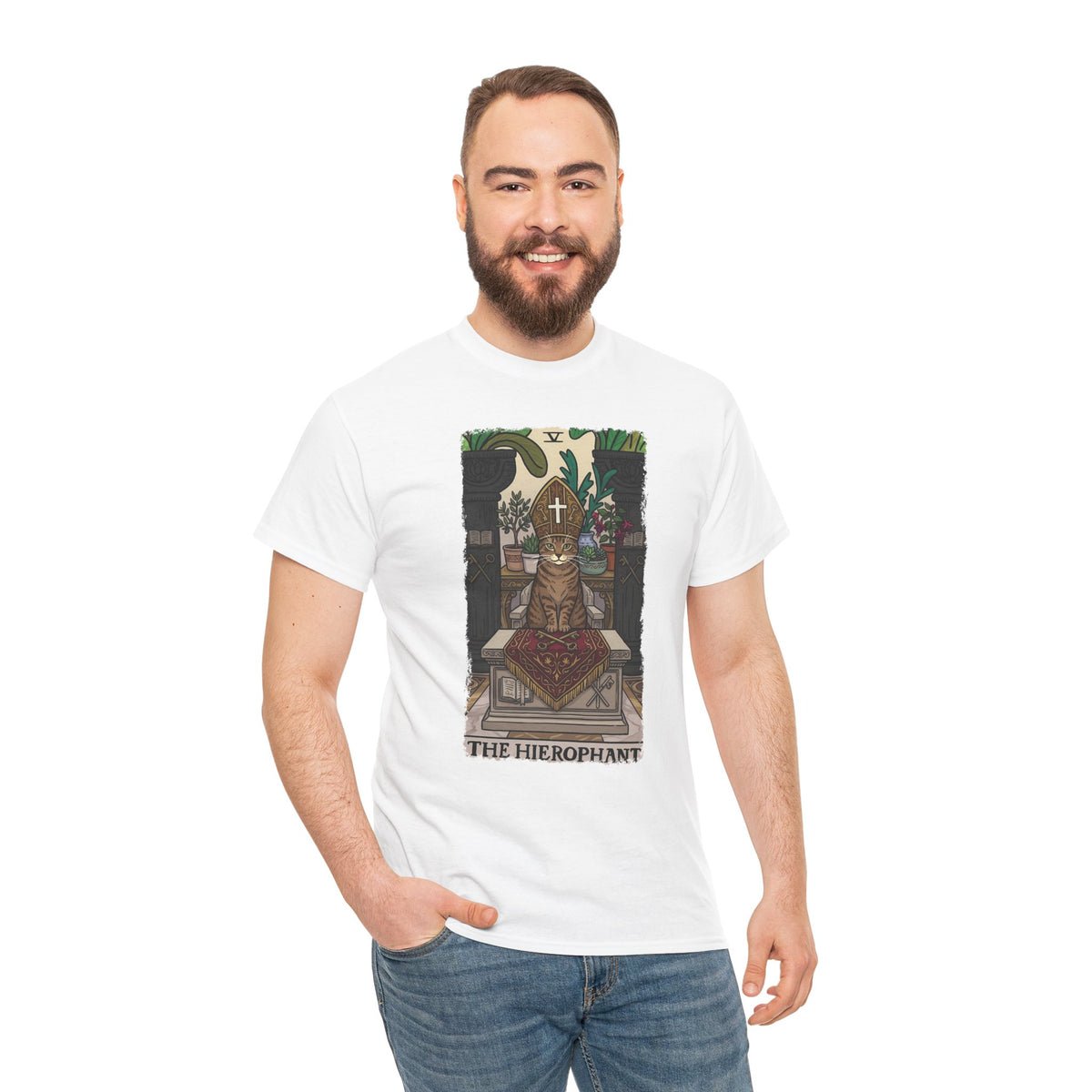 The Hierophant Cat T-Shirt — Mystical Tarot-Inspired Tee