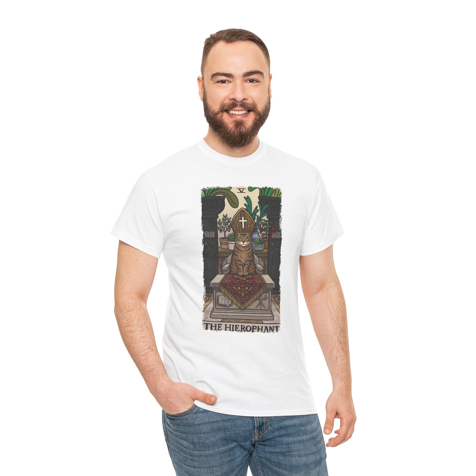 The Hierophant Cat T-Shirt — Mystical Tarot-Inspired Tee