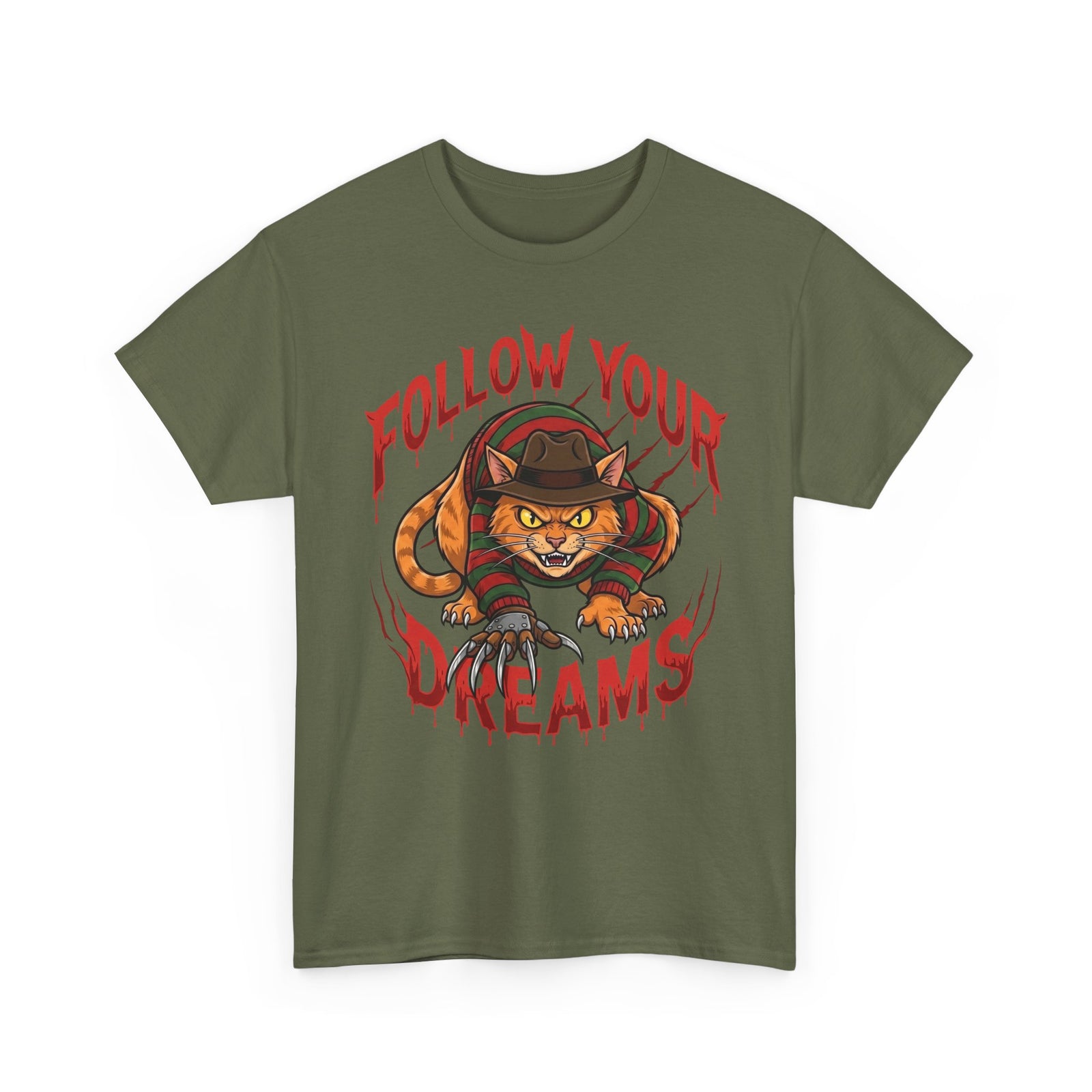 Follow Your Dreams Freddy Cat Horror Graphic Tee