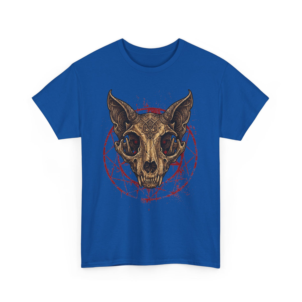 Gothic Ornate Cat Skull Red Pentagram Shirt — Dark Occult Feline T-Shirt