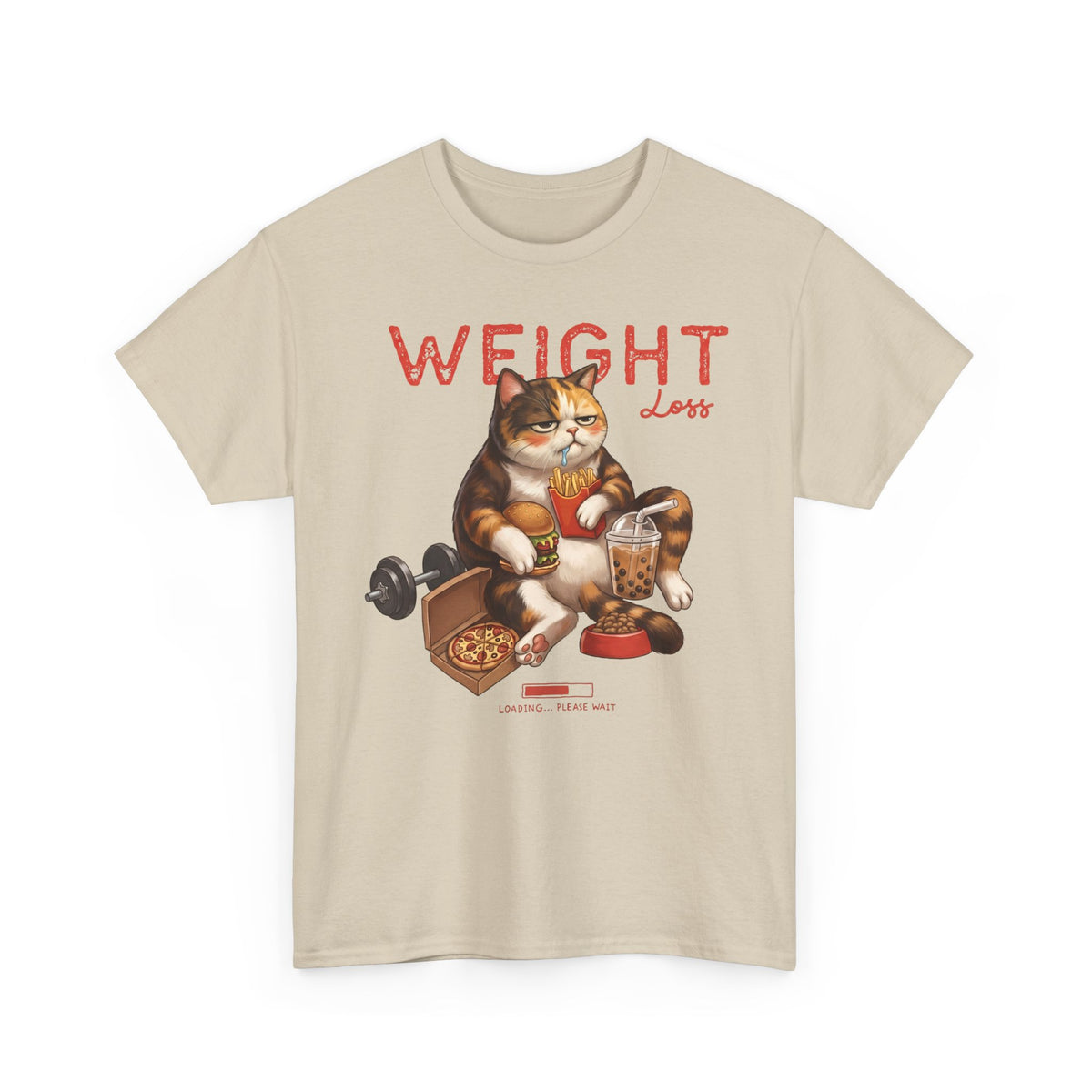 Weight Loss Loading Funny Cat T-Shirt — Chubby Calico Junk Food Tee