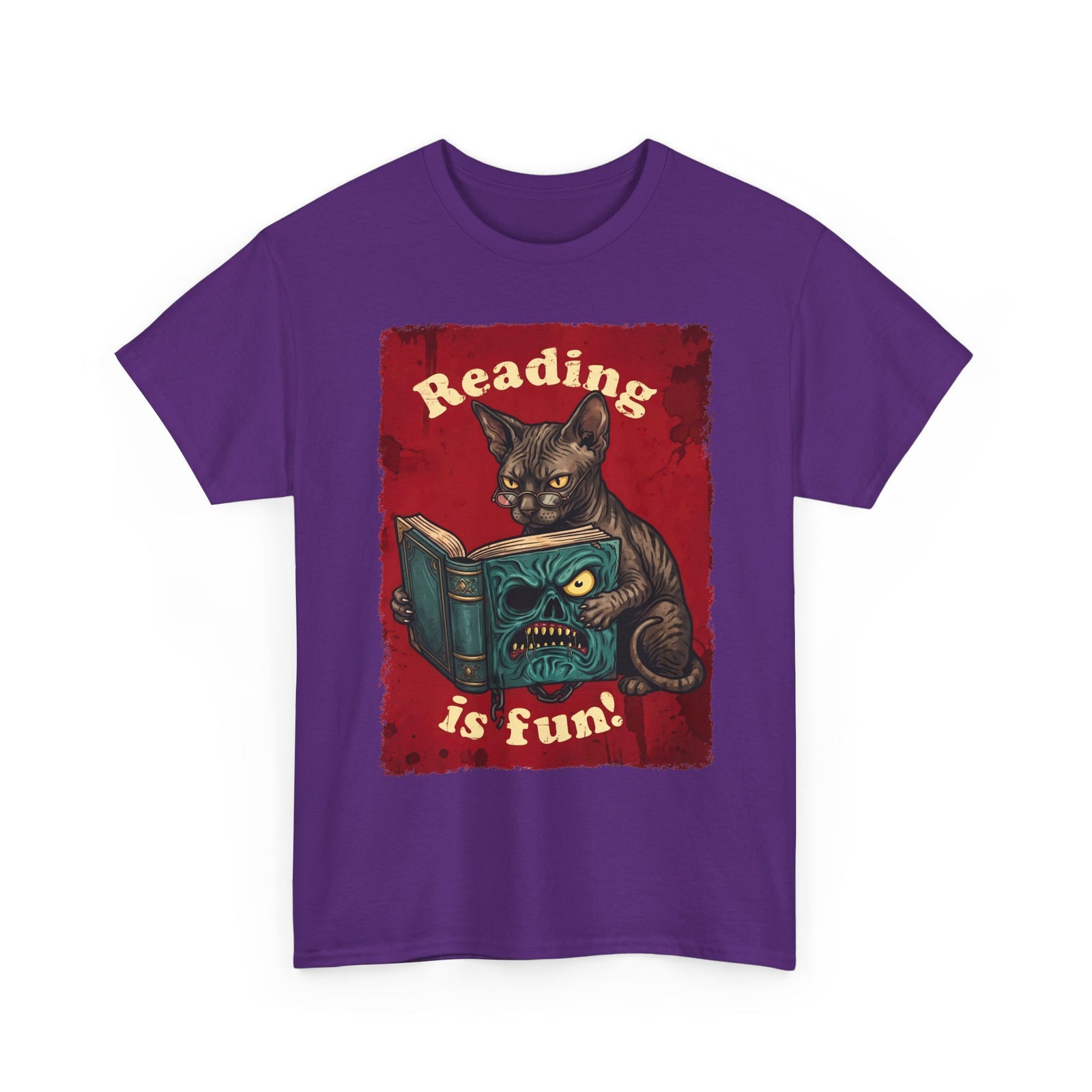 Reading Is Fun Necronomicon Sphynx Cat T-Shirt — Evil Dead Horror Book Tee