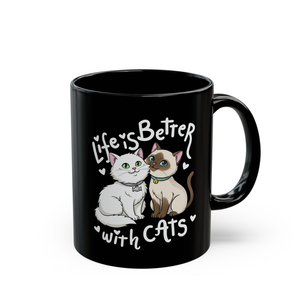 Life is Better with Cats Black Mug - Cute Cat Lover Gift Mug
