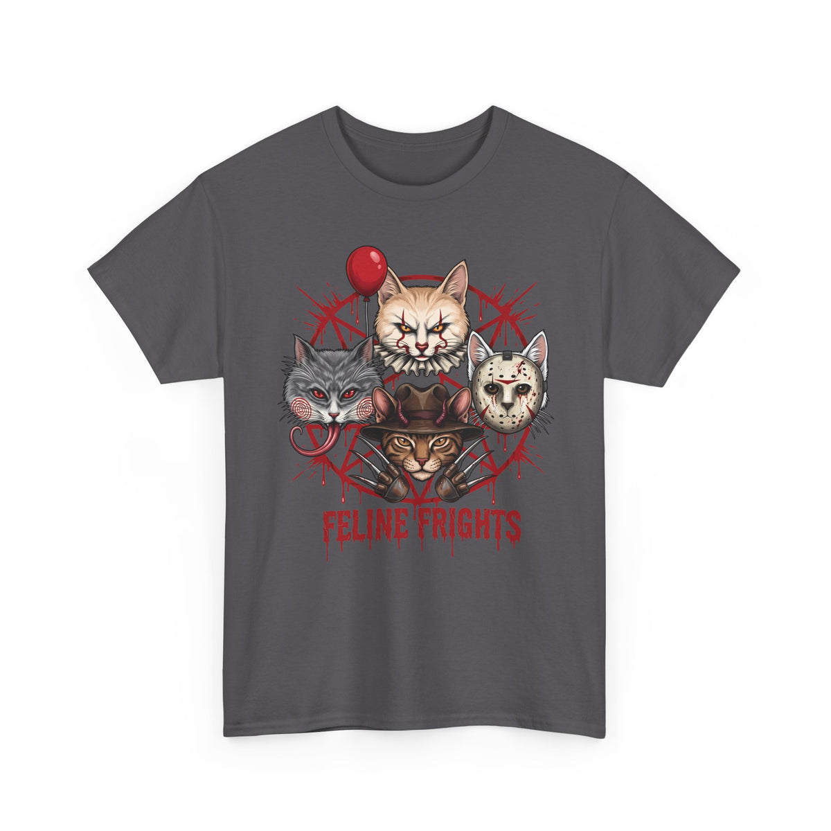 Funny Feline Frights T-Shirt — Slasher Movie Icons Cat Parody Apparel