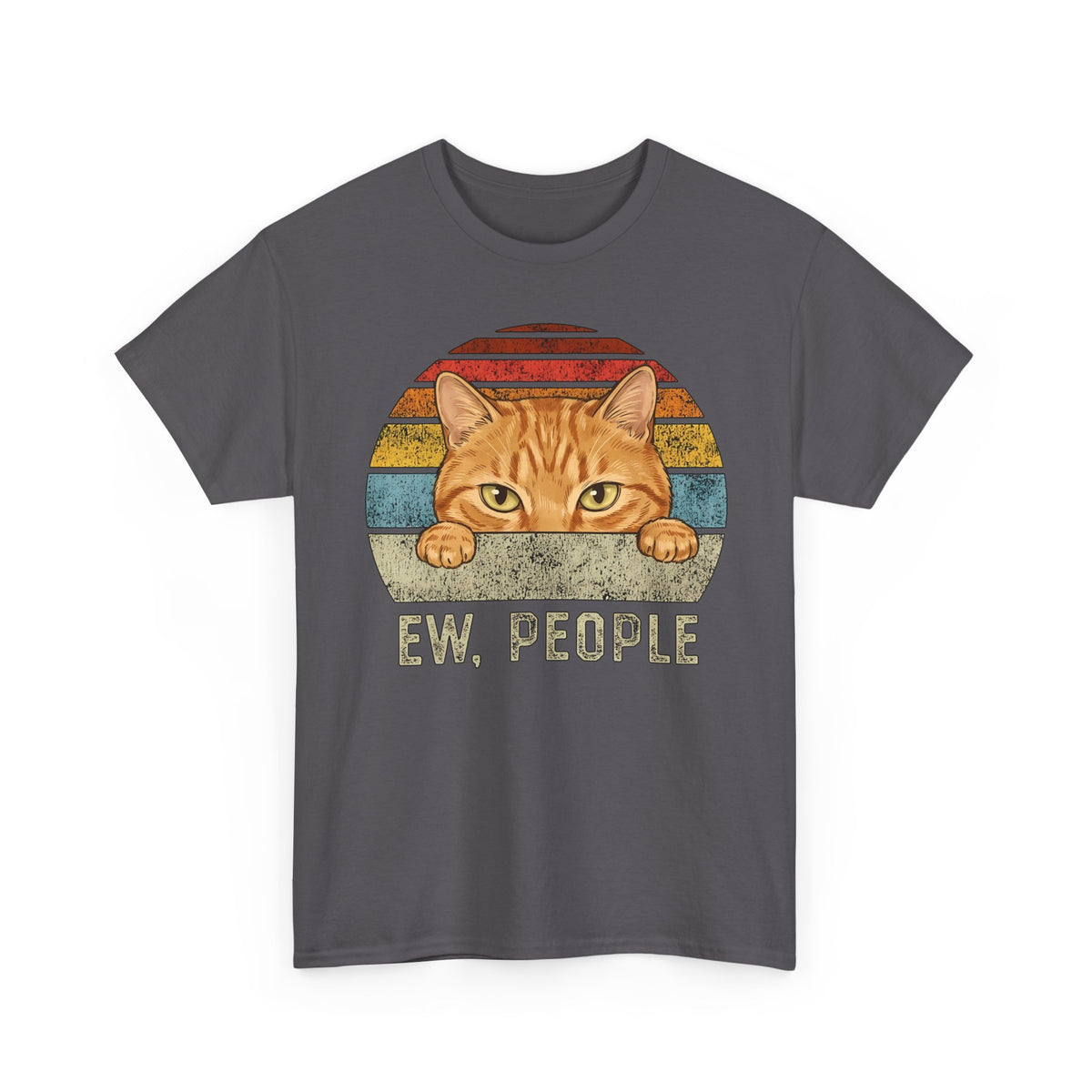 Ew People Orange Cat T-Shirt — Funny Retro Sunset Introvert Graphic Tee