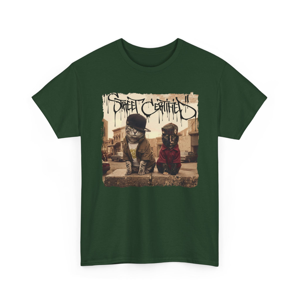 Funny Streetwear Cats "Street Certified" Retro Graphic Tee