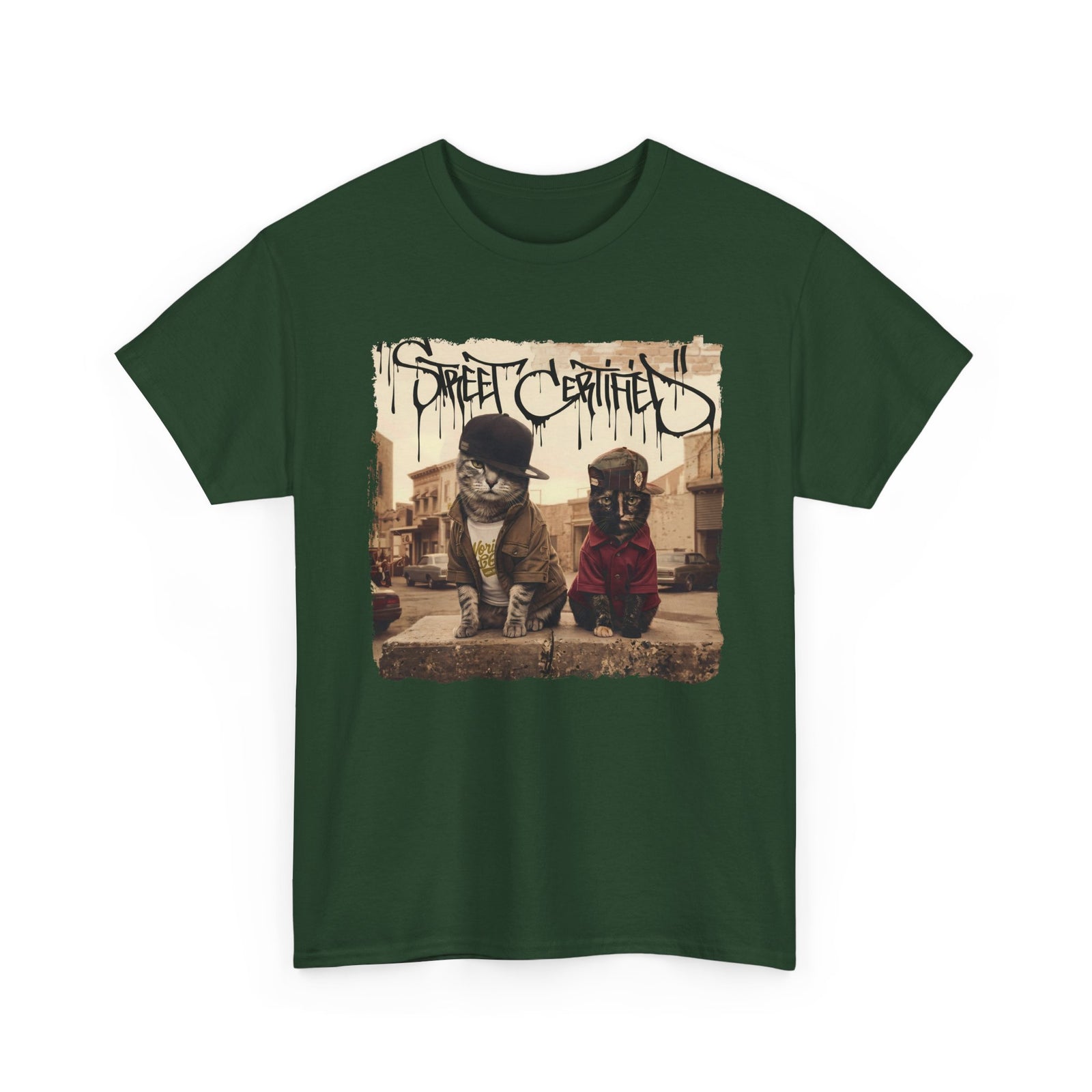 Funny Streetwear Cats "Street Certified" Retro Graphic Tee