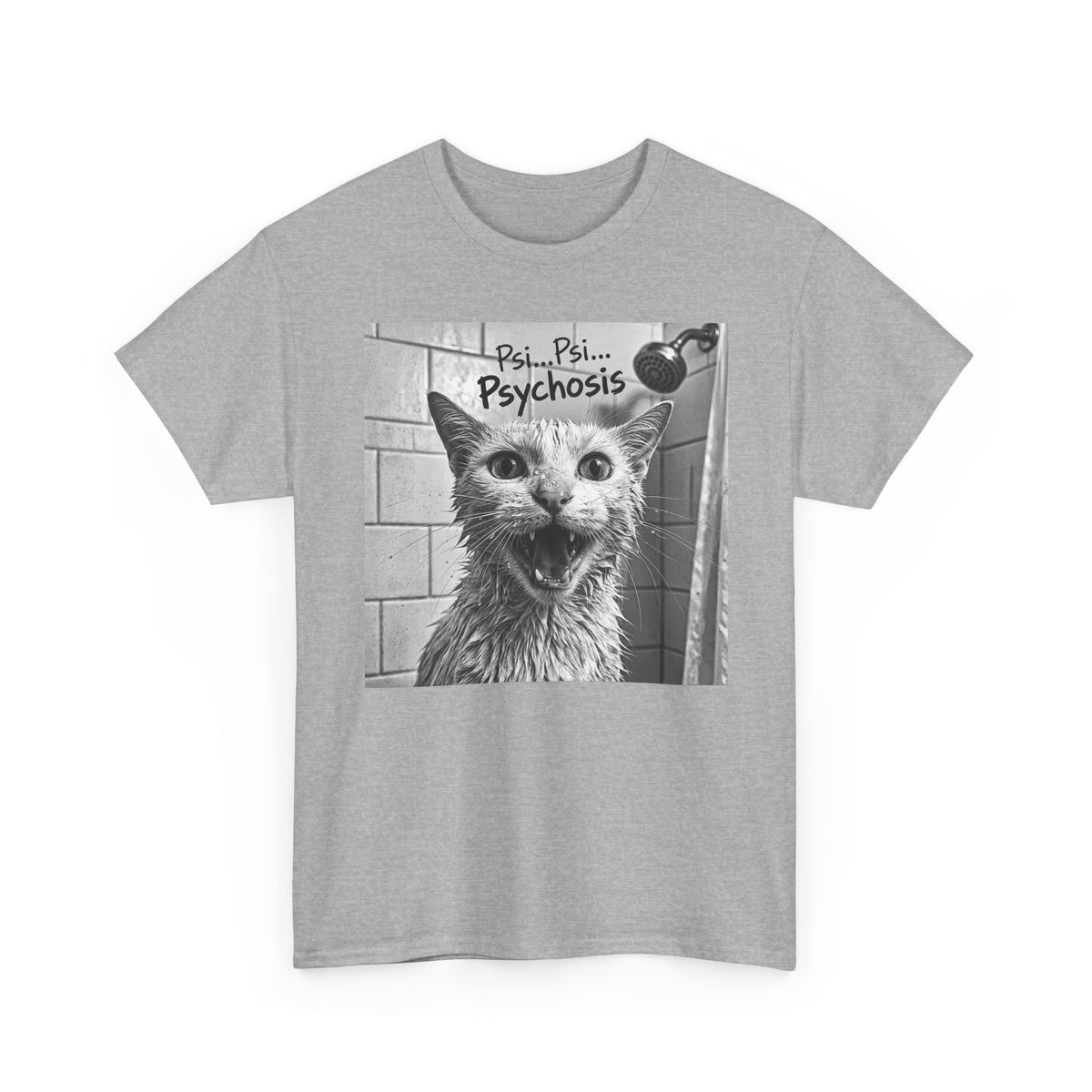 Psychosis Cat T-Shirt Funny Grunge Shower Cat Tee