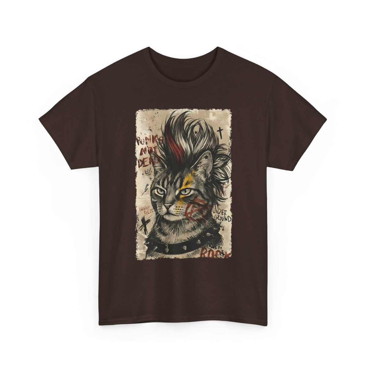 Punks Not Dead Cat T-Shirt — Edgy Mohawk Anarchy Feline Graphic