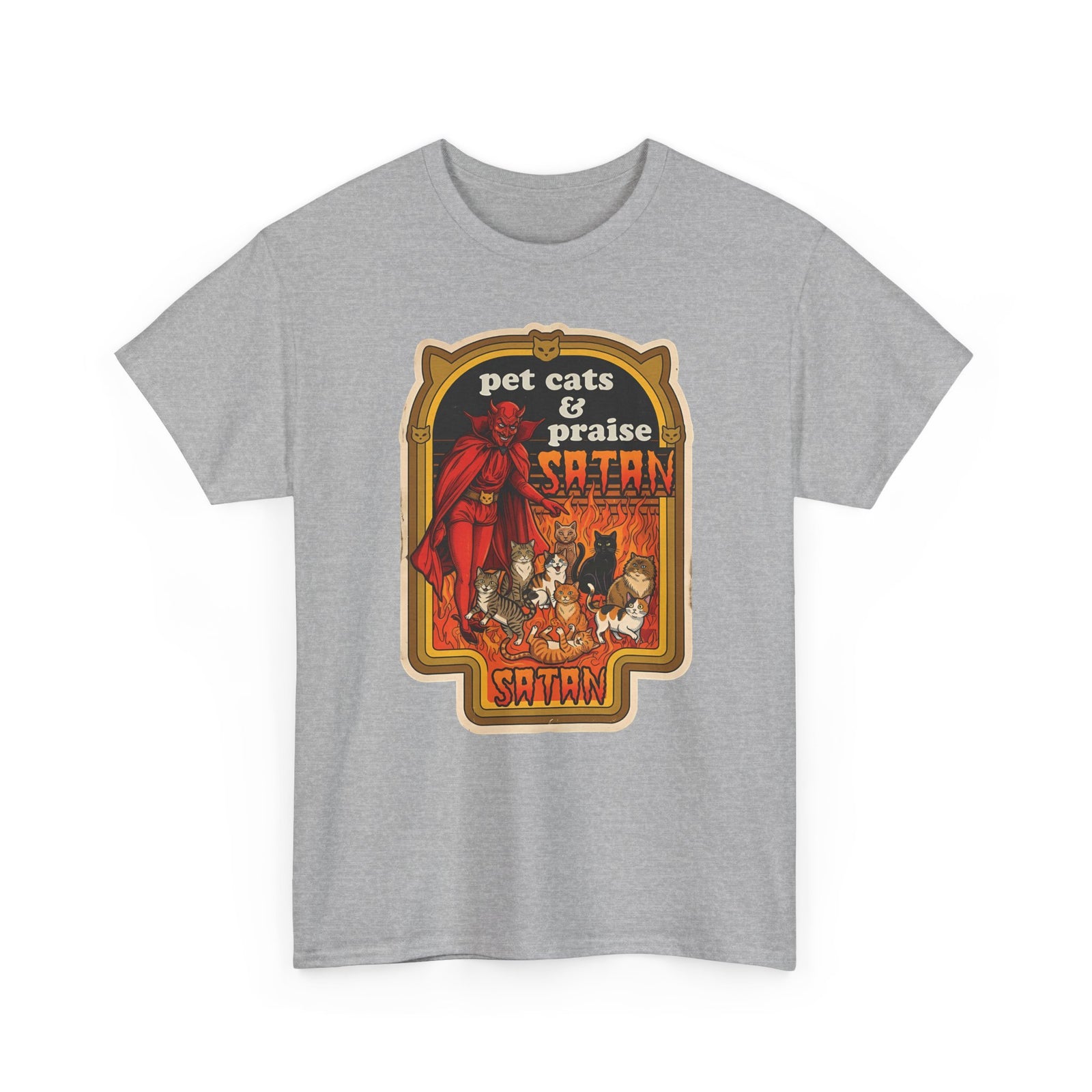 Pet Cats and Praise Satan T-Shirt — Gothic Cat Lover Tee
