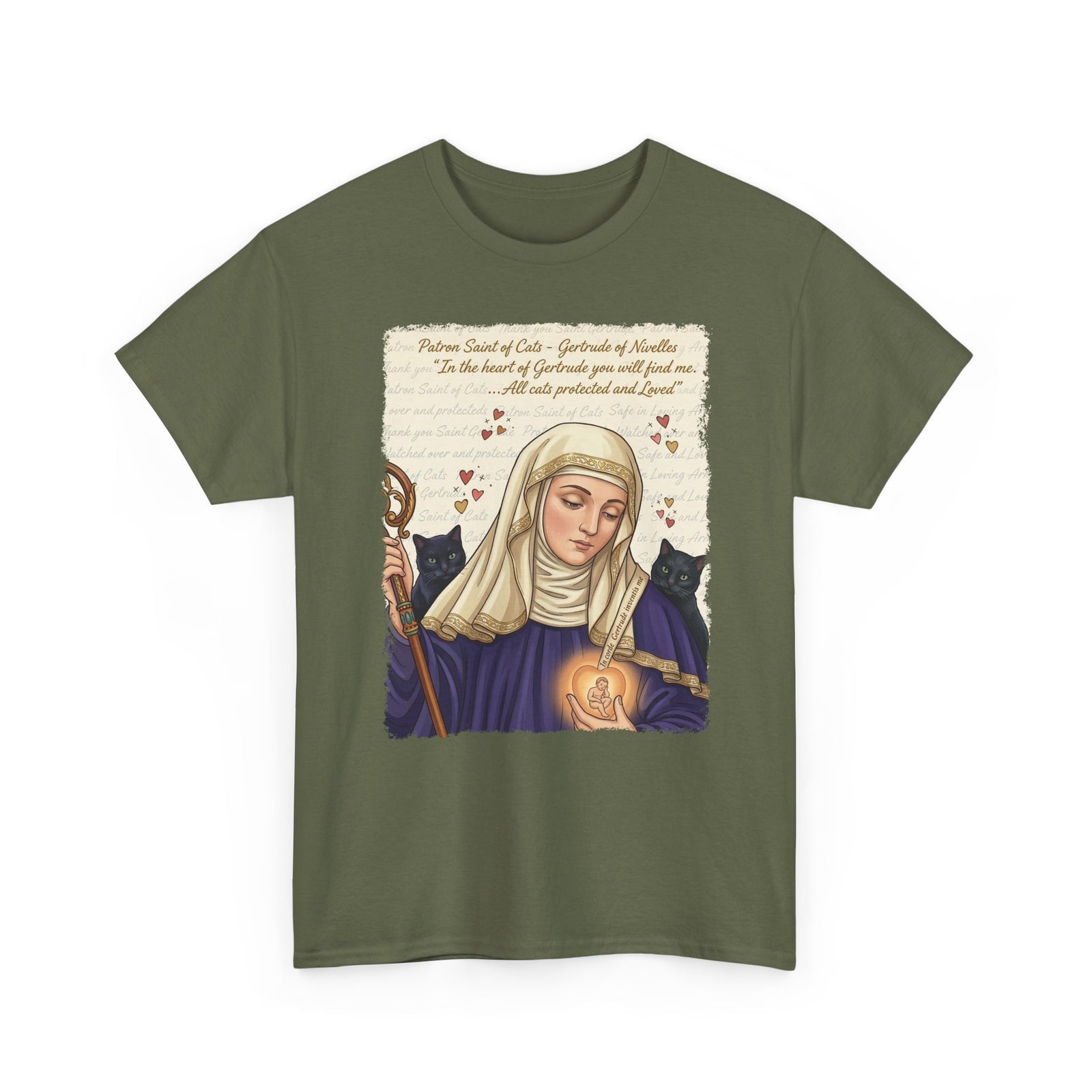 Gertrude of Nivelles "All Cats Protected and Loved" T-Shirt