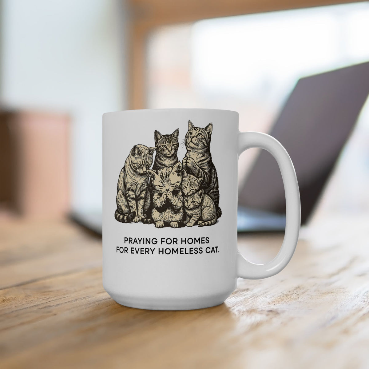 Cat Rescue Ceramic Mug — "Praying for Homes for Every Homeless Cat" Vintage Cat Rescue Mug
