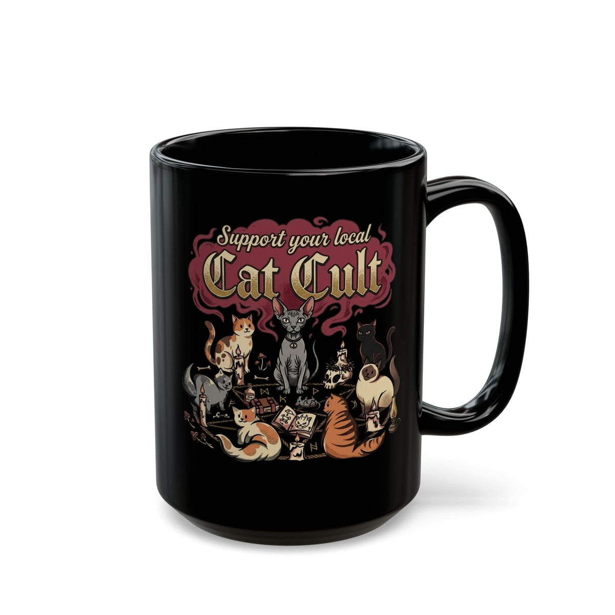 Support Your Local Cat Cult Black Mug — Funny Cat Lover Mug