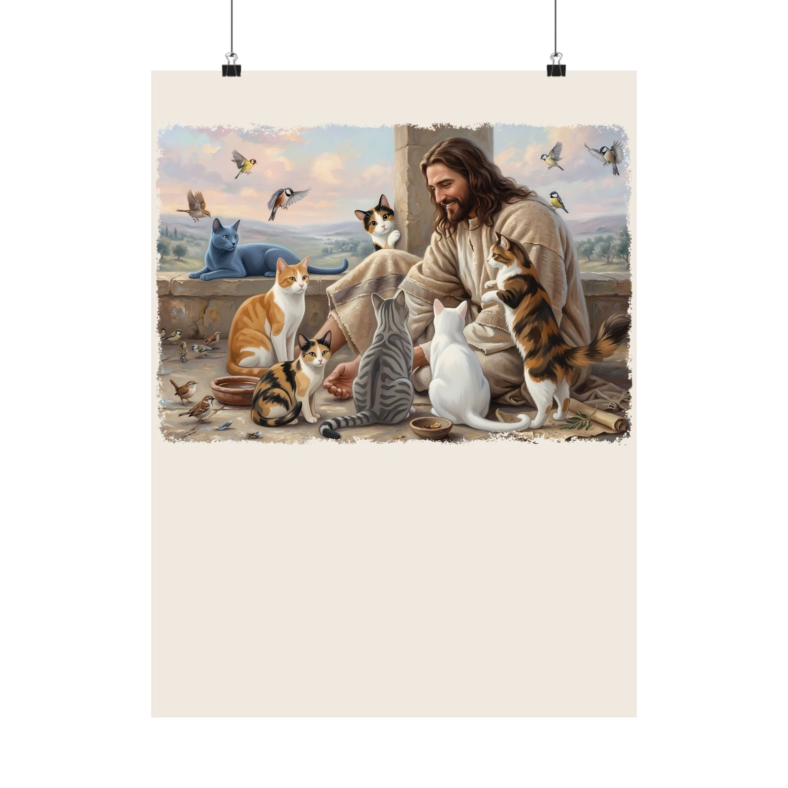Jesus Surrounded by Cats Poster — Religious Cat Lover Poster