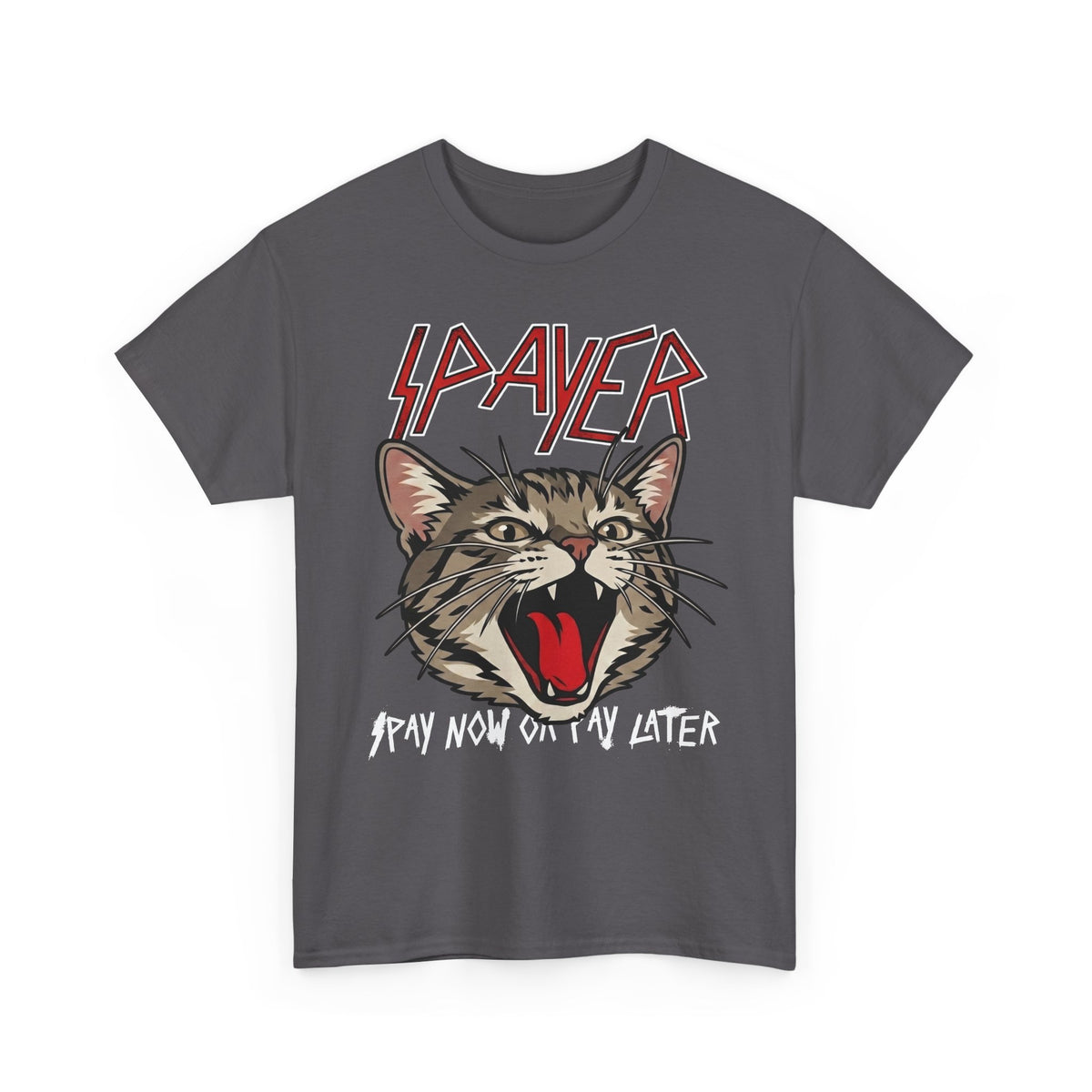 Slayer Cat Graphic Tee — "Pray Now Or Pay Later" Rock Band Style T-Shirt